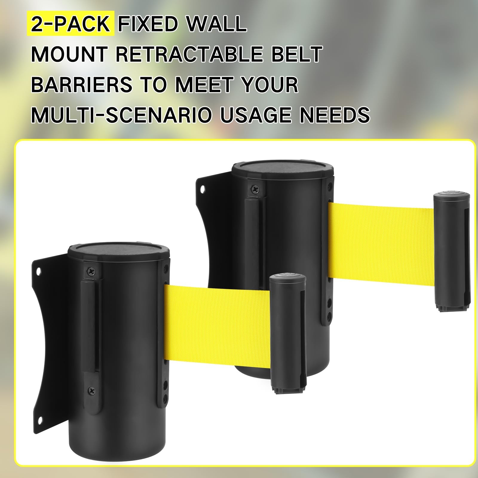 Therwen 2 Pcs Retractable Belt Barrier Fixed Wall Mount Caution Belt 10 Feet Cro