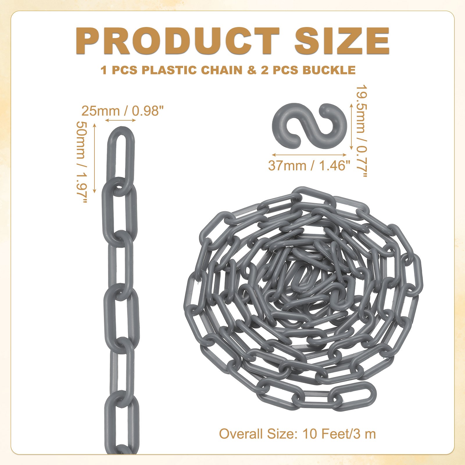 10 Feet Plastic Chain Link Safety Barrier Chain 1×2 Inch Buckle Silver Tone