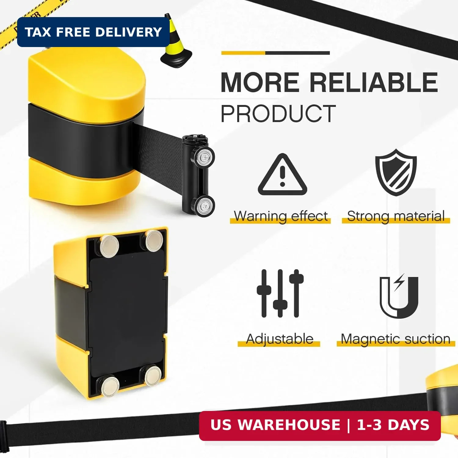 Barydat 16.4 ft Magnetic Retractable Wall Mount Barrier, Crowd Control Safety Be