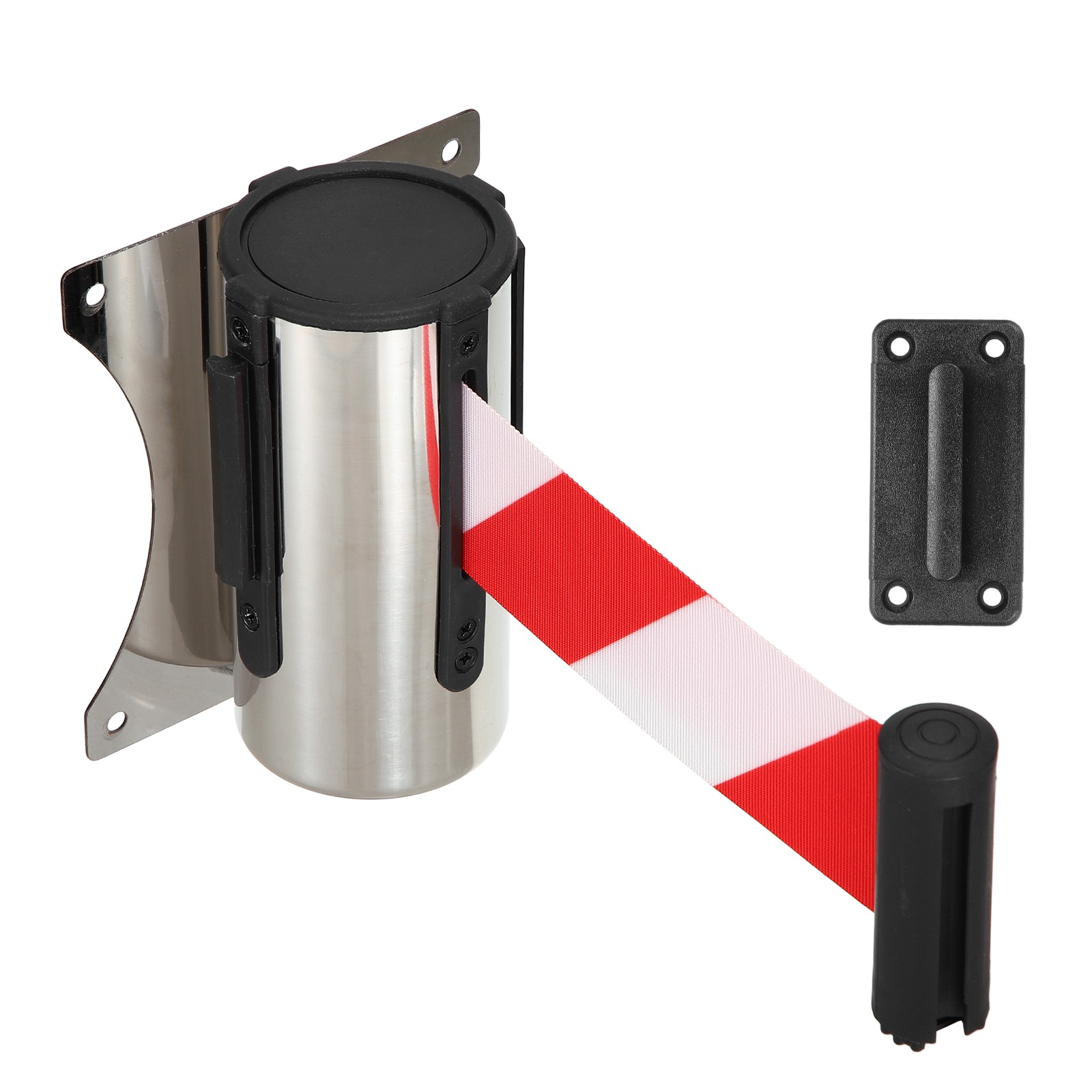 Fixed Wall Mount Retractable Belt Barrier (10 Feet, Red-White) (1 Pcs)