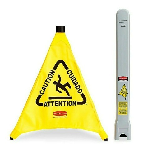 New Lot of 6 Rubbermaid Commercial Yellow PopUp Safety Cone Multi-Lingual