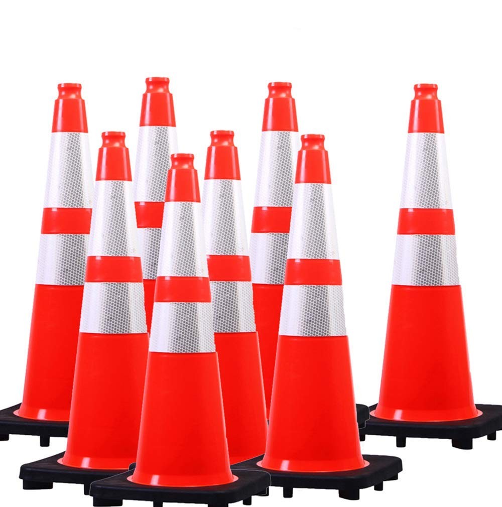 (8 Cones) BESEA 28” inch Orange PVC Traffic , Black Base Construction Road