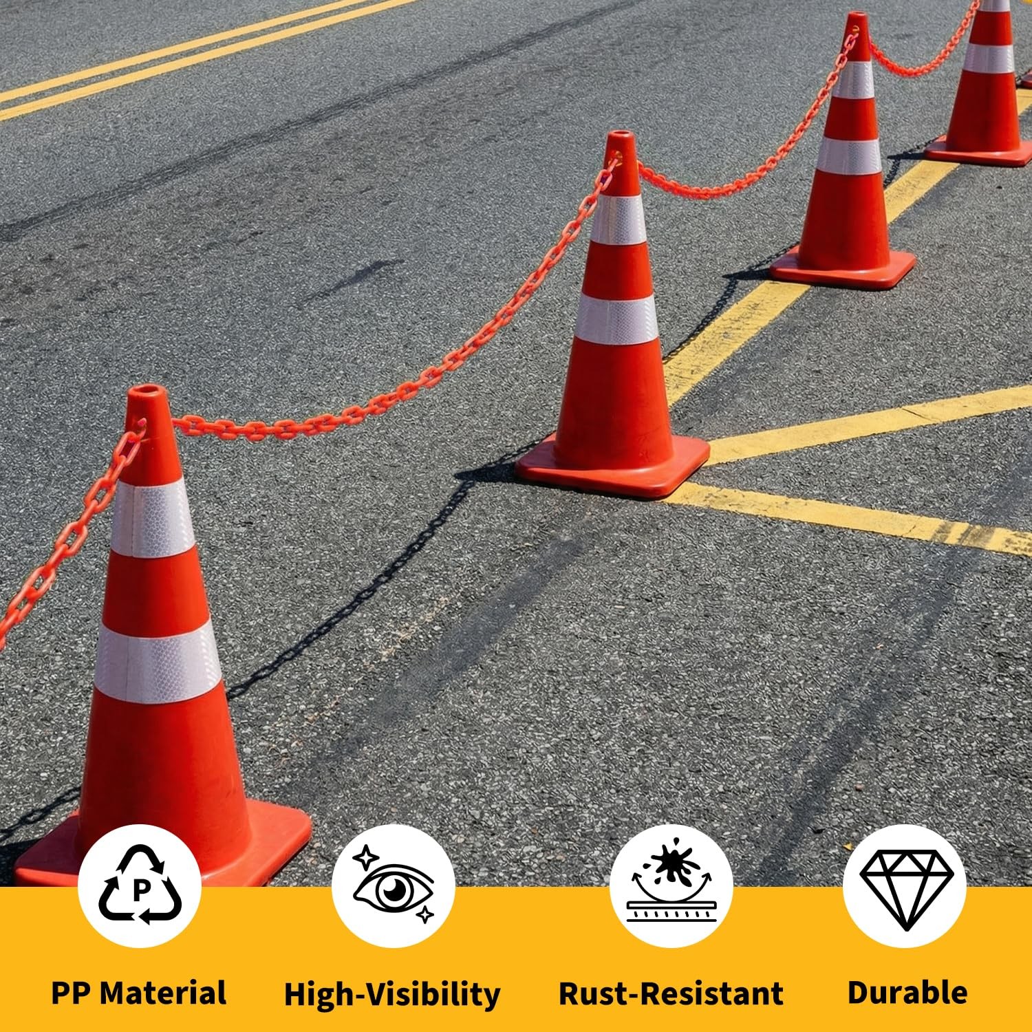 ⭐Plastic UV Resistant Safety Barrier Chain Links 240FT w/50 S Hooks for Driveway