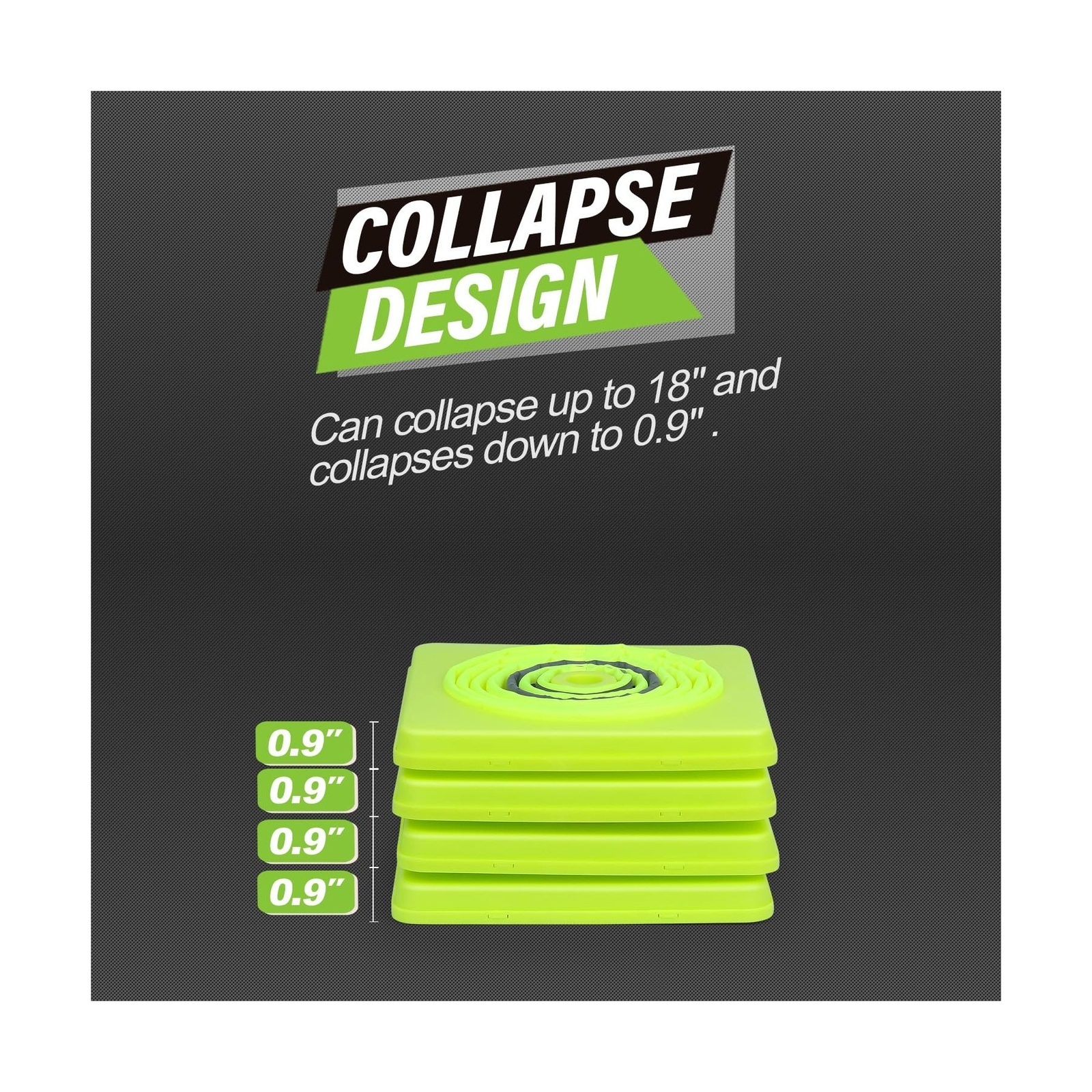 18 Inch [4 Pack] Collapsible Traffic Safety Cones, Lime Green Pop-up Cones wi…