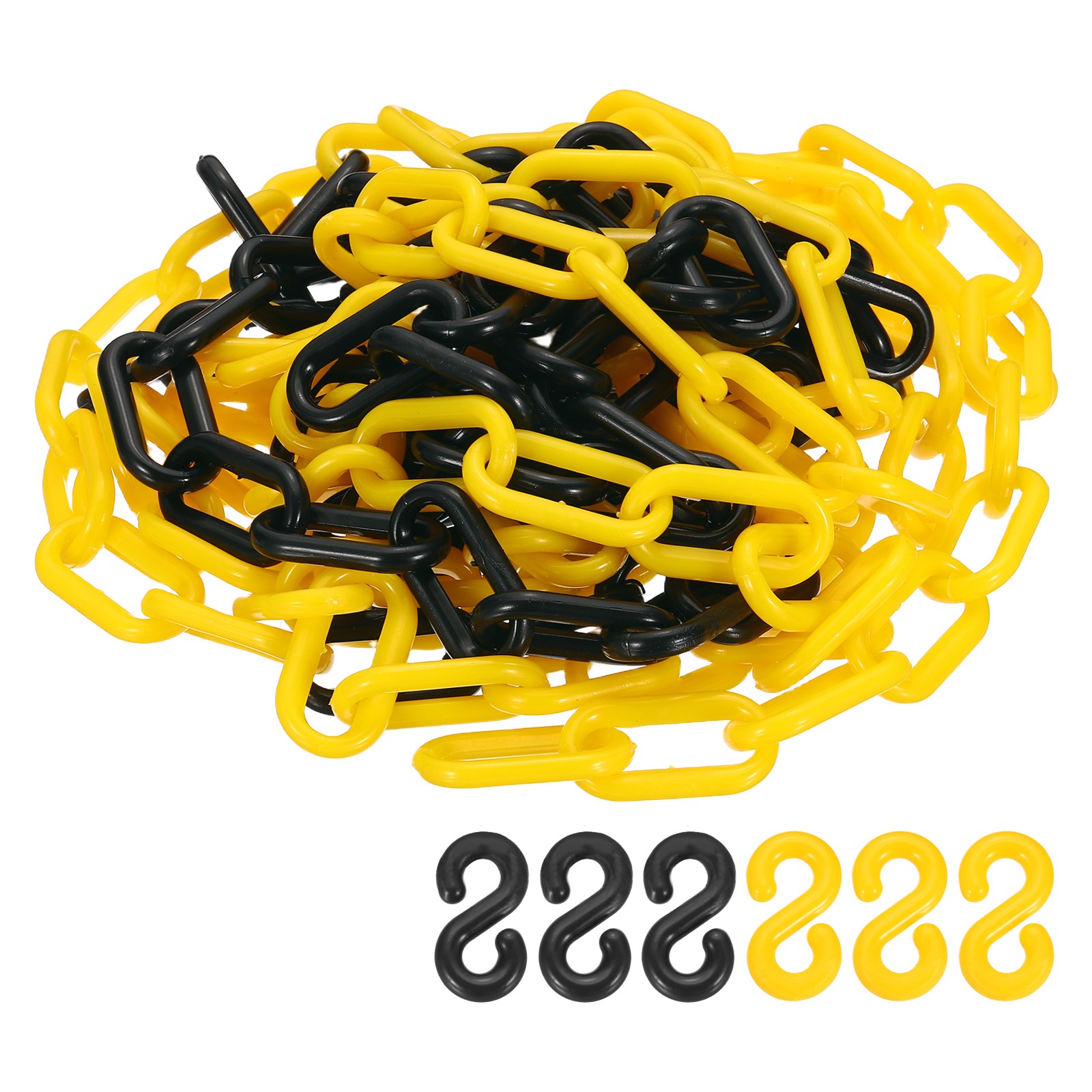 Barrier Chain, (16.4ft 0.7″ Dia., Yellow/Black), Safety Chain Link W S Hook