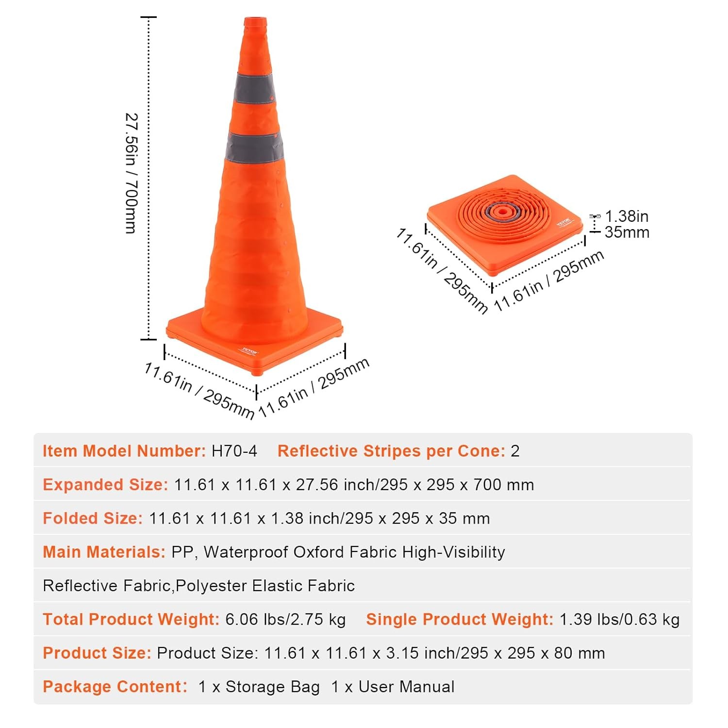 4 Pack 28 inch Collapsible Safety Traffic Cones for Traffic Control,Parking Lots