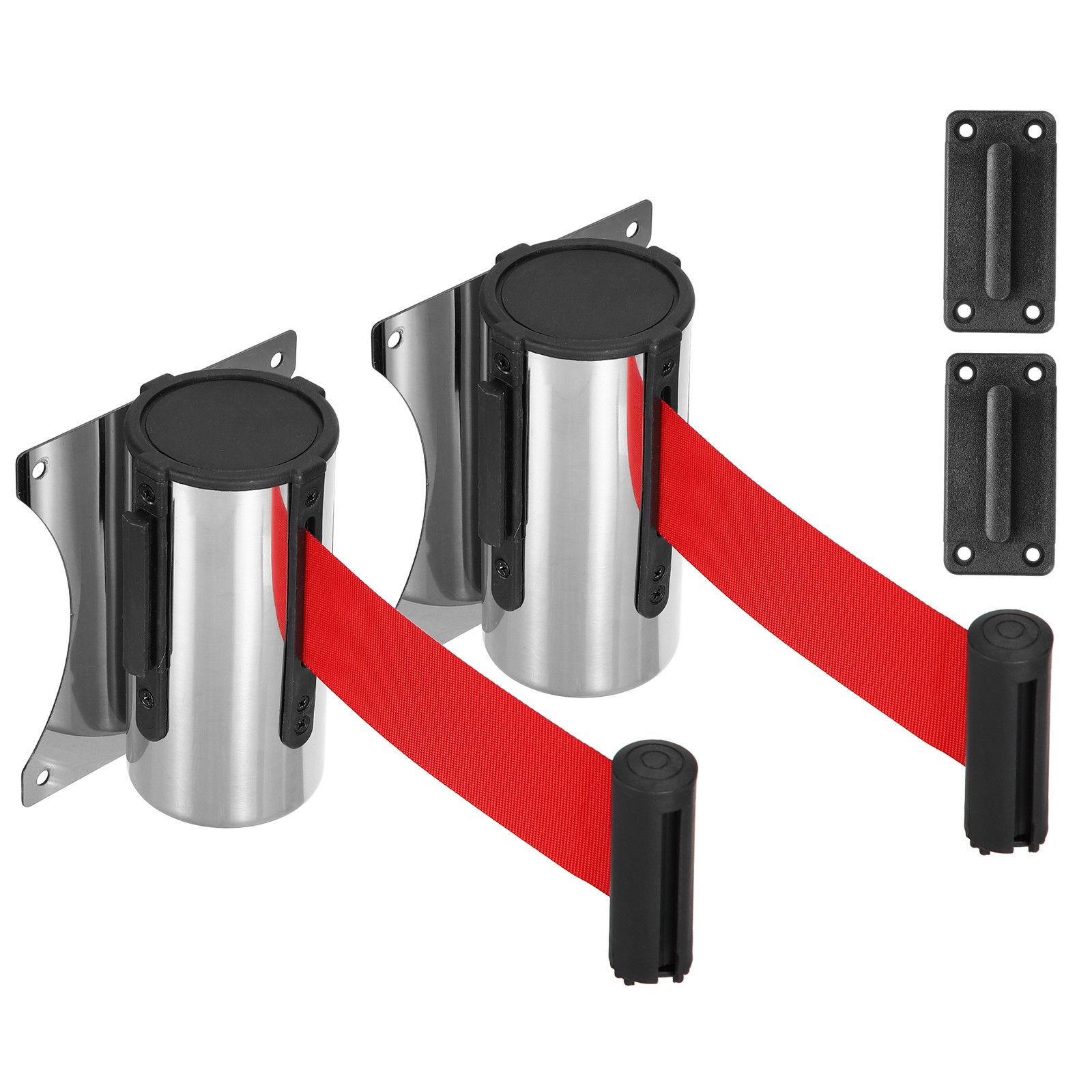 Fixed Wall Mount Retractable Belt Barrier (10 Feet, Red) (2 Pcs)