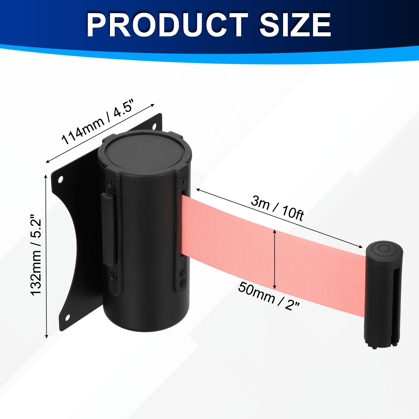 Fixed Wall Mount Retractable Belt Barriers (10 Feet, Pink) (1 Pcs)