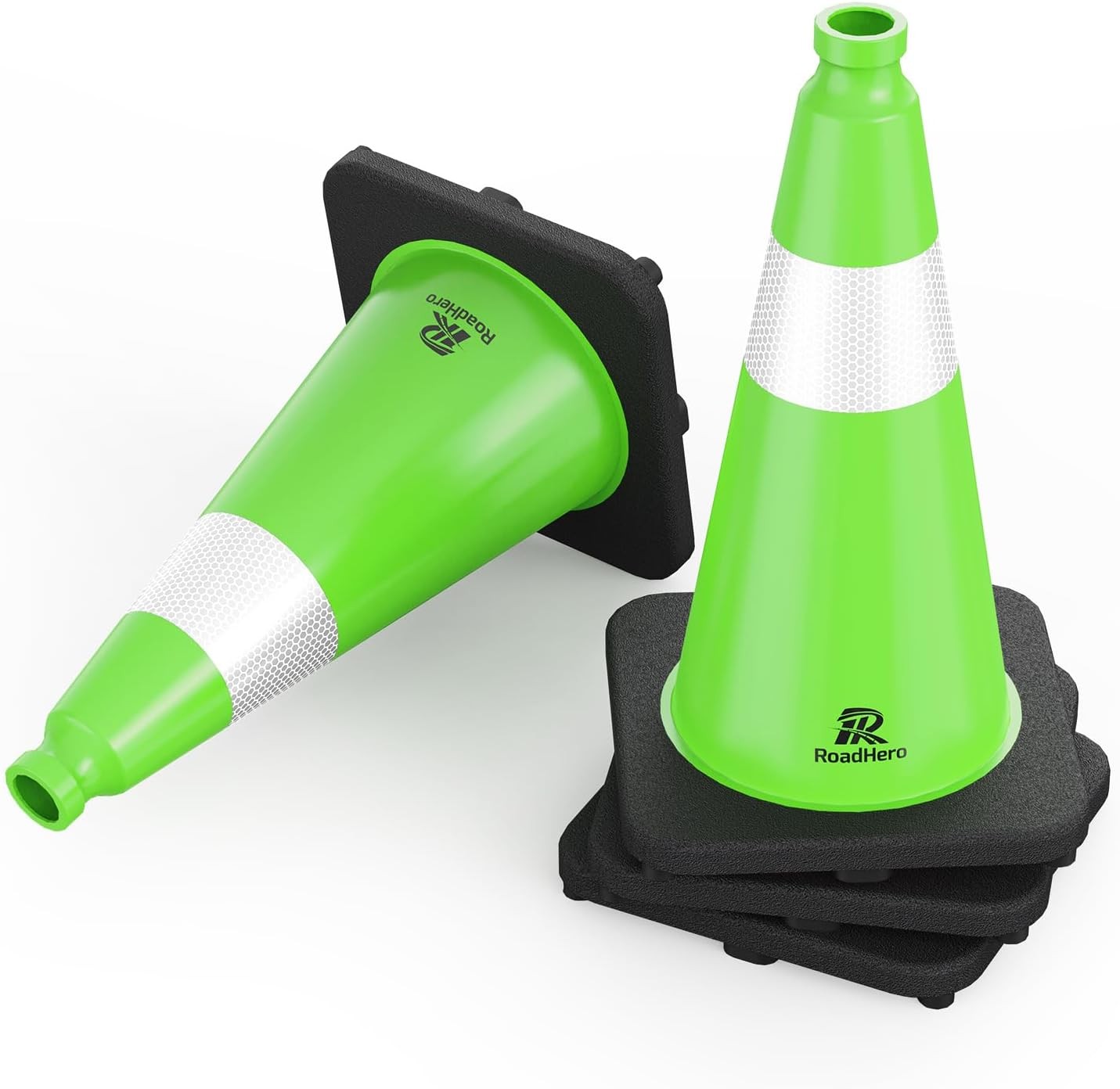 RoadHero 8 Pack 28in Traffic Safety Cones Weighted Base Lime Green Reflective