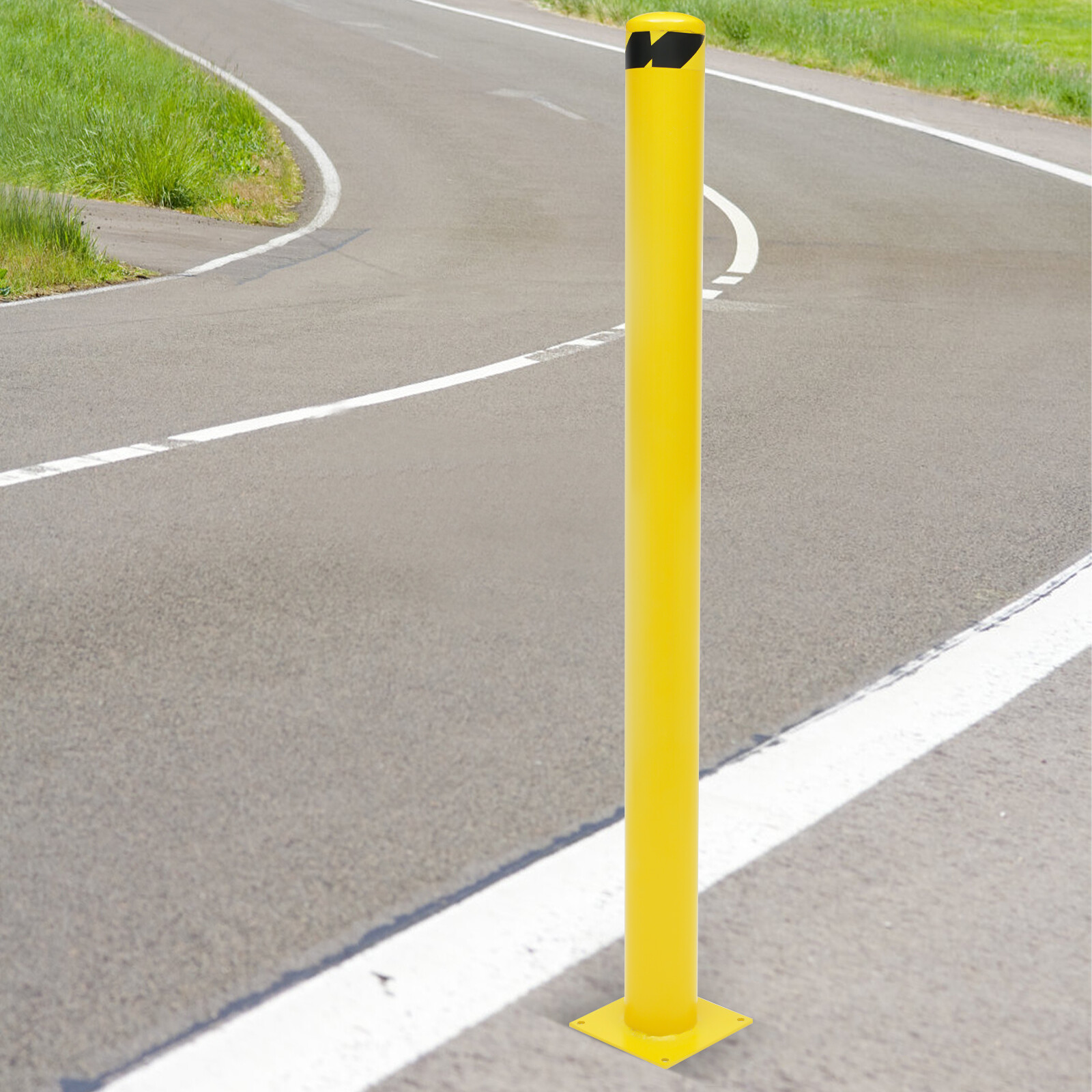 Reflective Safety Bollard Post 60 in Yellow Q235 Steel Powder-Coated 4.5 in Dia