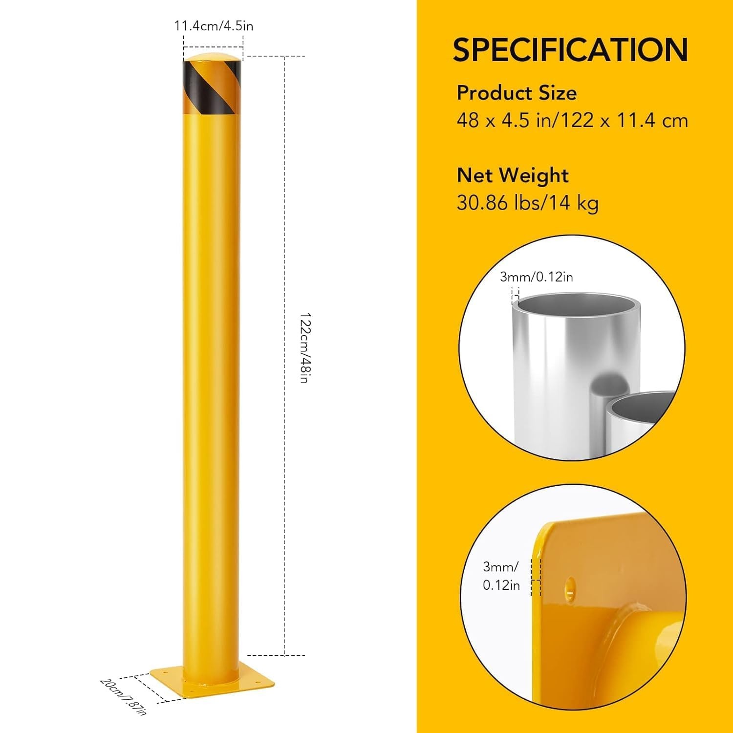 1/2/4/6 PCS Outdoor Safety Bollard 48 Inch Yellow Q235 Steel Post Pipe Barrier