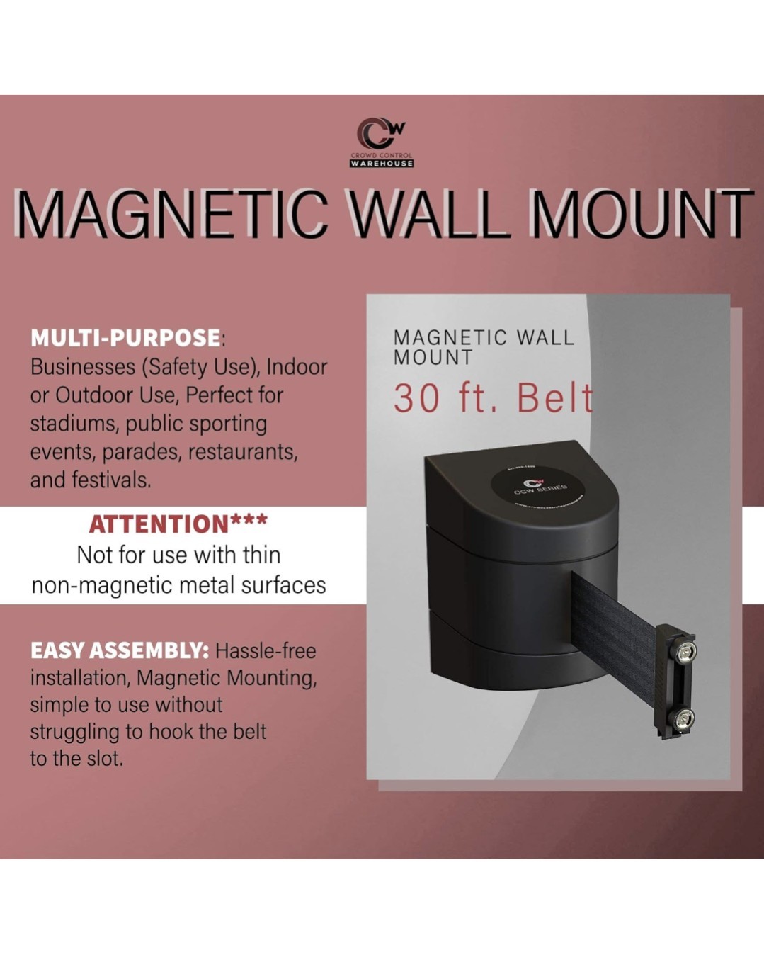 4pk CCW Series WMB-230 Magnetic Wall Mount Retractable Belt Barrier. READ!!!