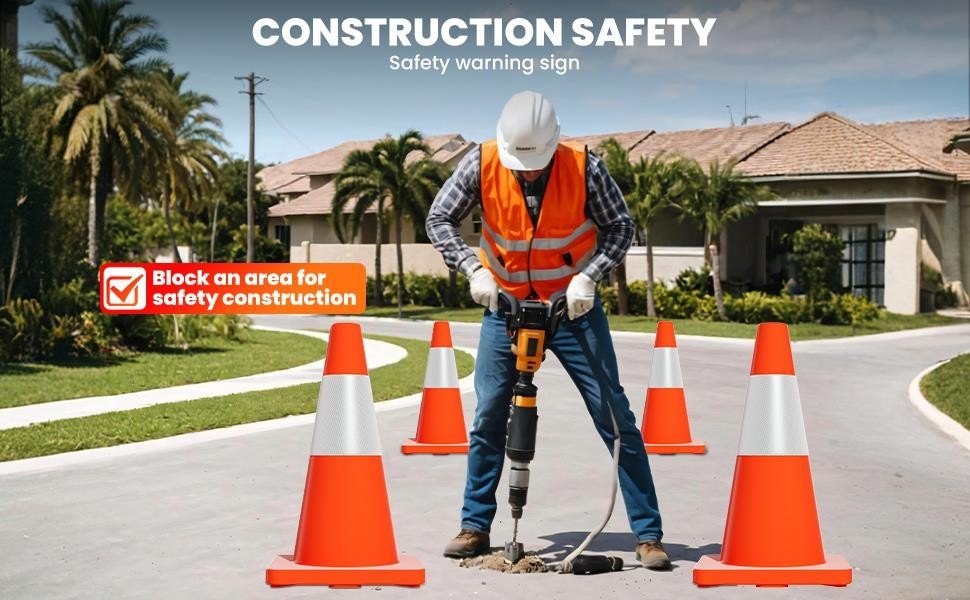 18″ 20Pcs Traffic Cones w/ Reflective Collars Hazard Construction Cones