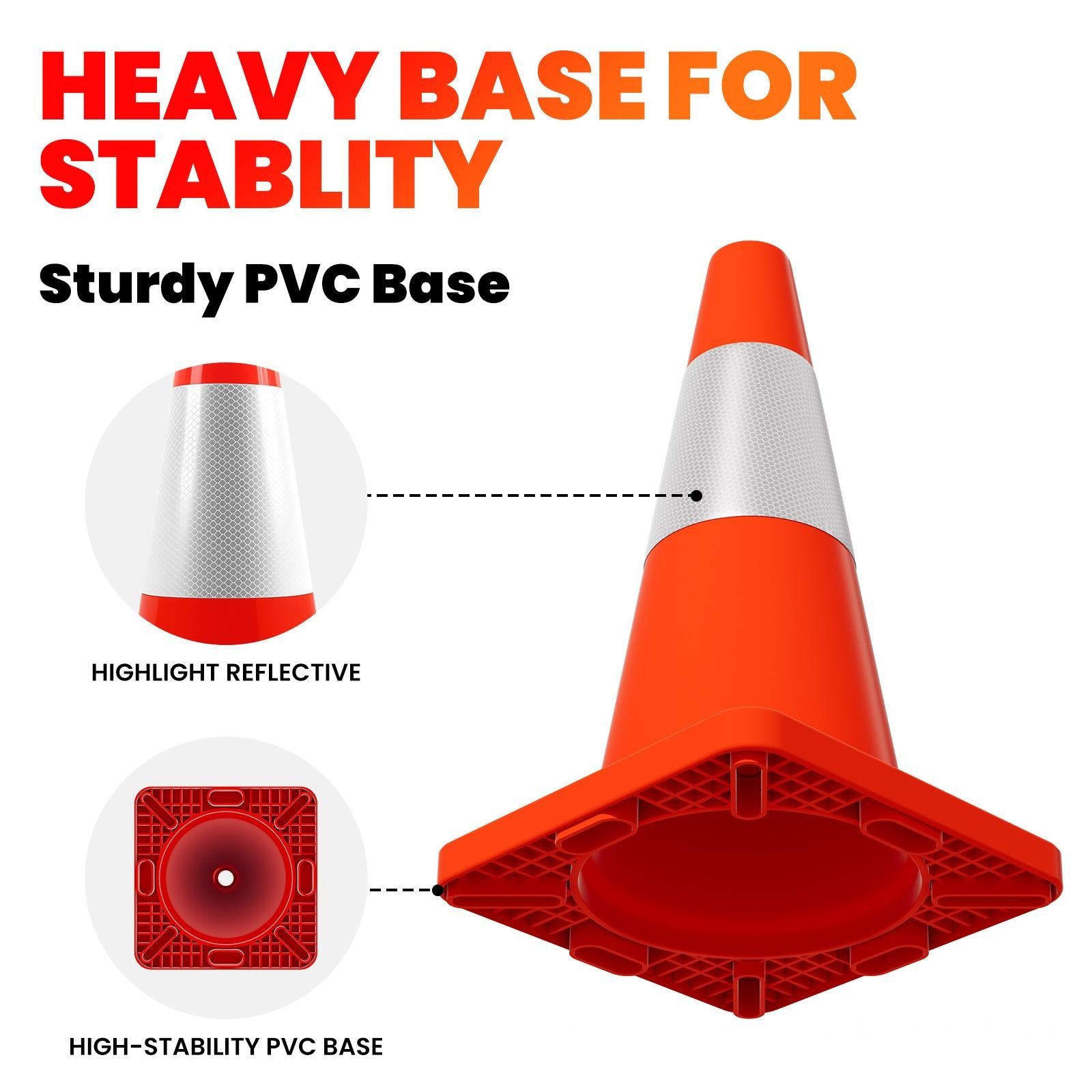 18″ 20Pcs Traffic Cones w/ Reflective Collars Hazard Construction Cones