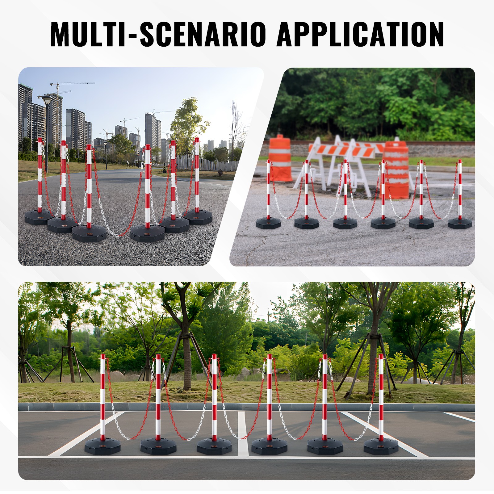 VEVOR 6PCs Traffic Delineator Post Cones with Fillable Base 6.6 FT Chain