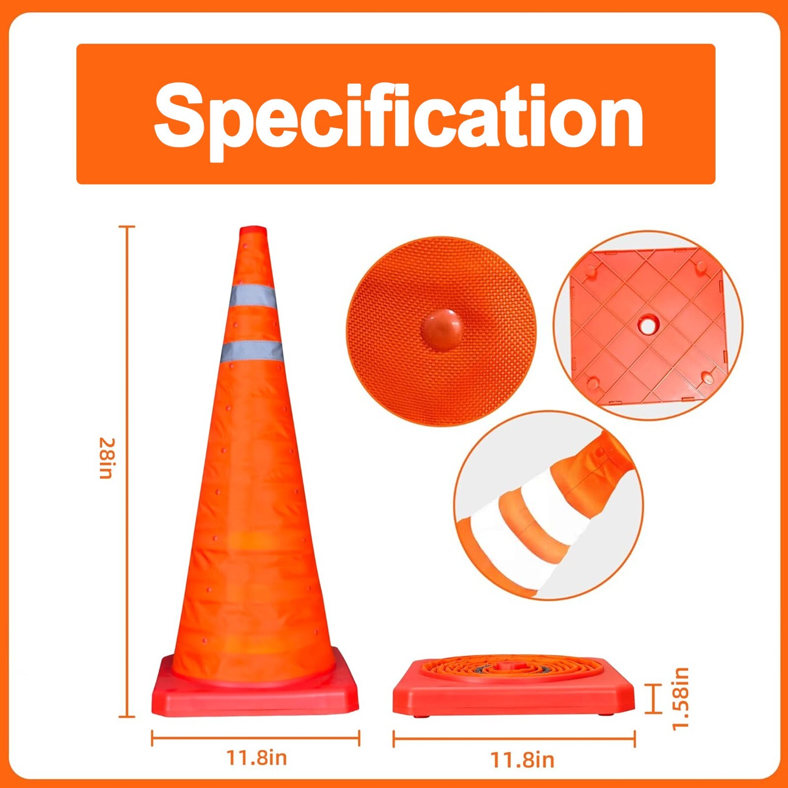 28 Inch 2 Pack Collapsible Traffic Safety Cones, Multi Purpose Pop-up Cones