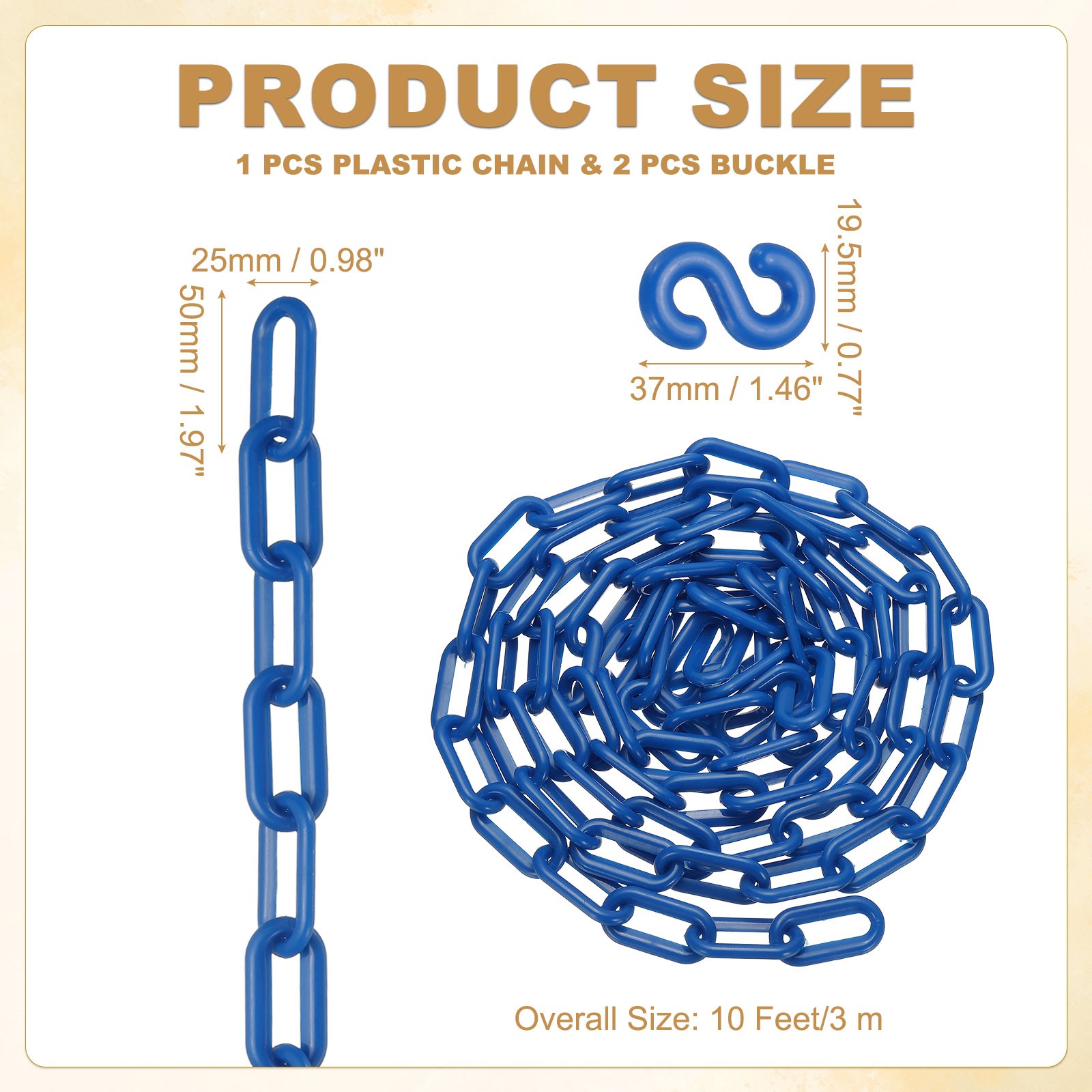 10 Feet Plastic Chain Link Safety Barrier Chain 1×2 Inch Buckle Blue