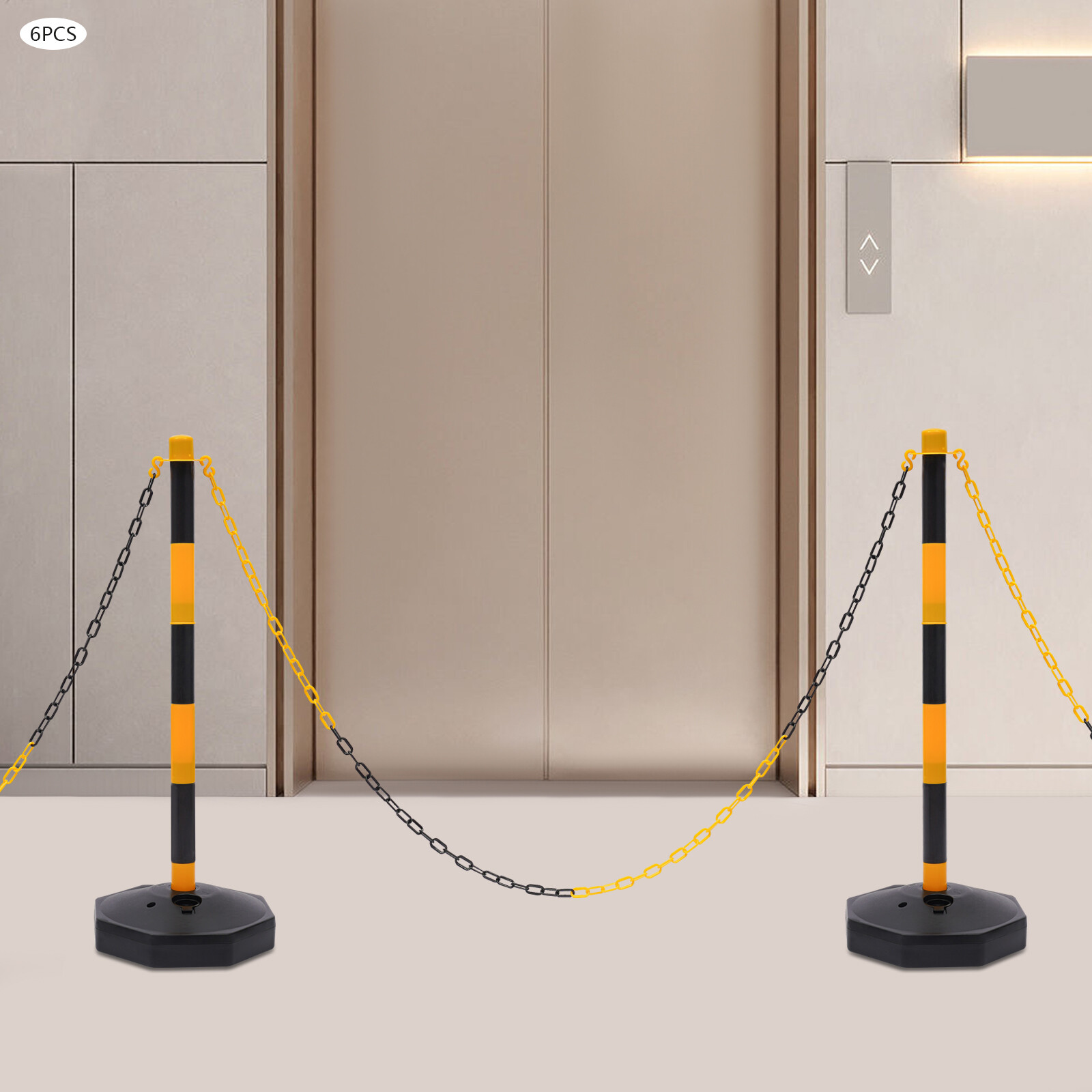6 Pack Traffic Cones Adjustable Delineator Post Portable Parking Pole W/ Chains