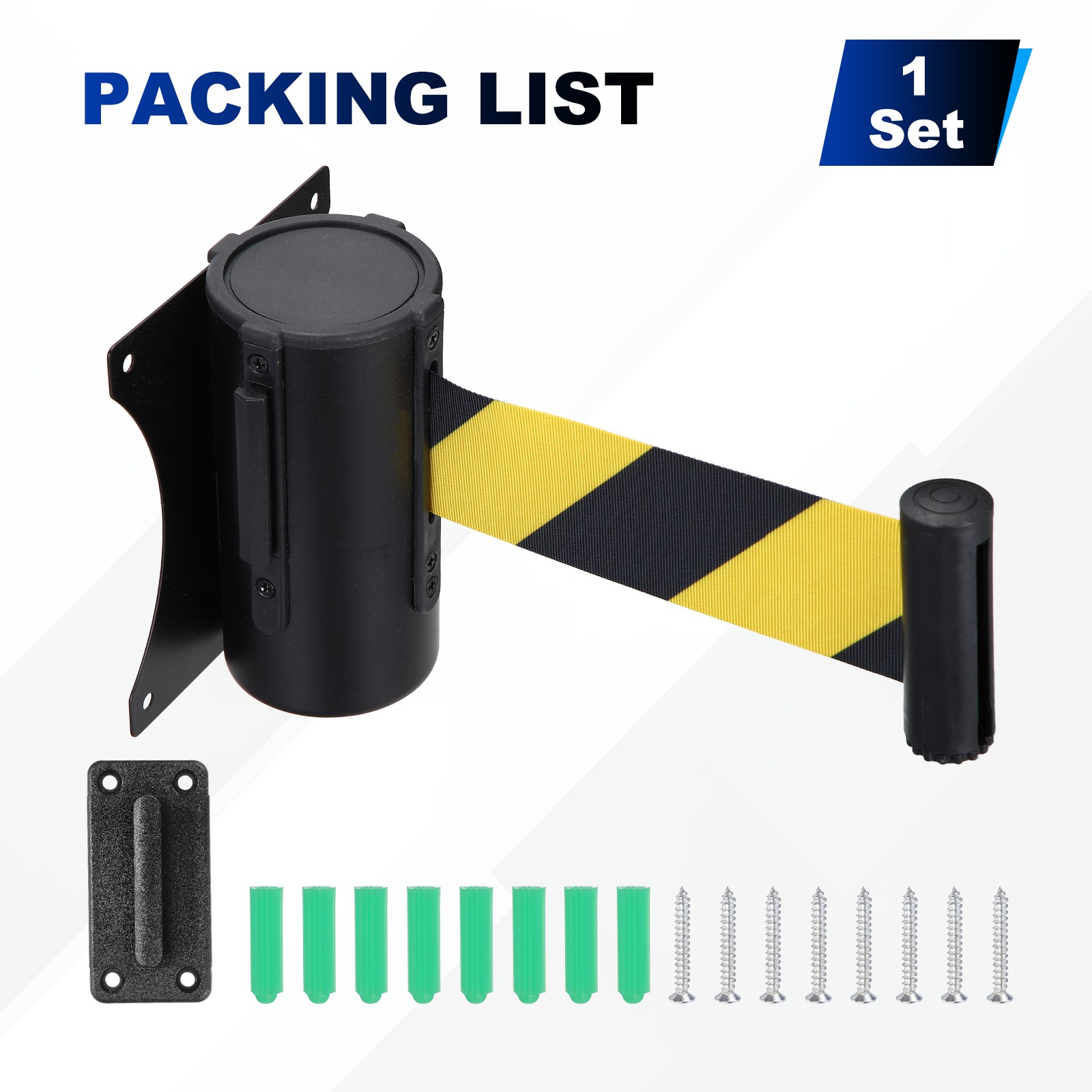 Fixed Wall Mount Retractable Belt Barriers (10 Feet, Black-Yellow) (1 Pcs)