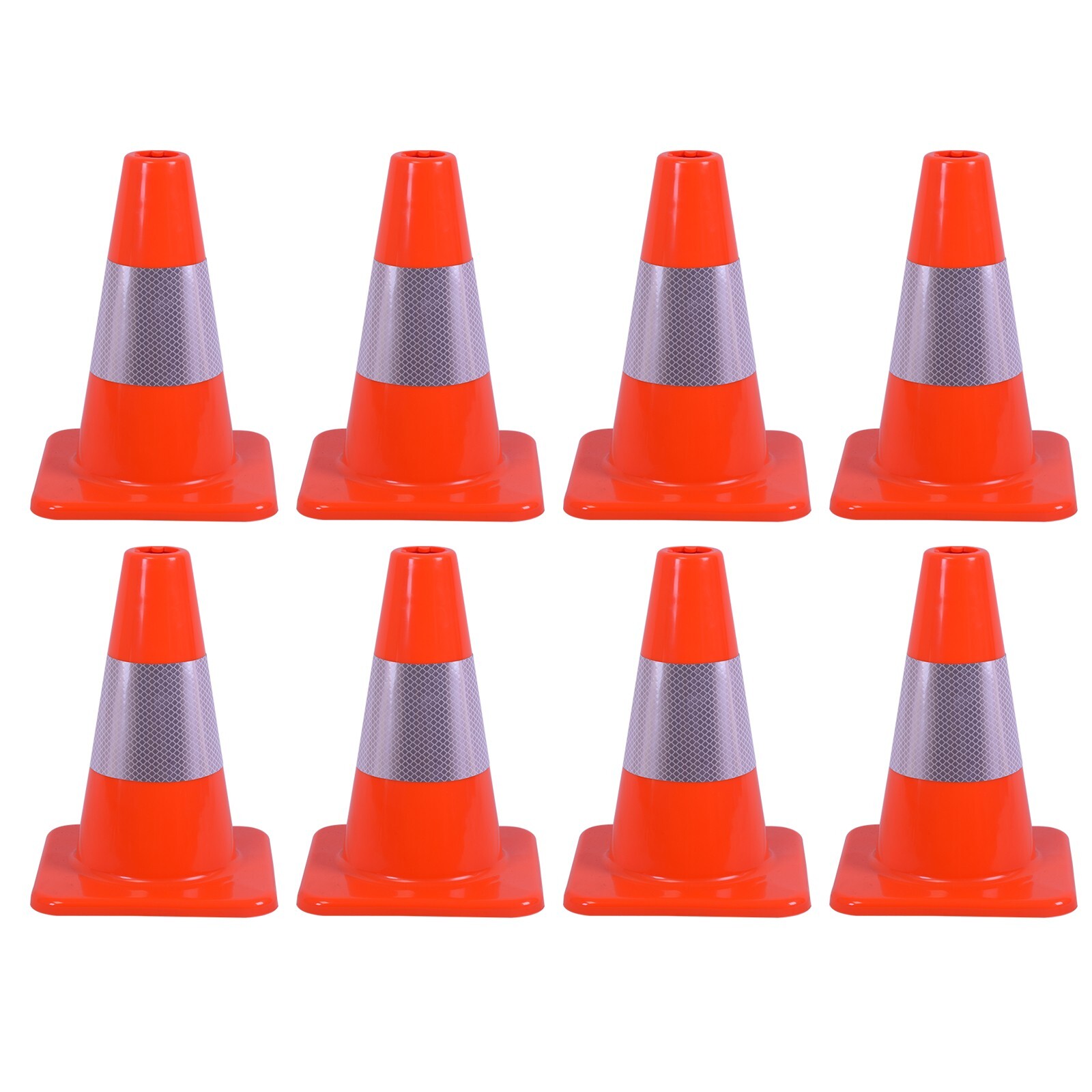 8PCS 12/18/28”Flexible PVC Traffic Cones with Reflective Collar High Visibility