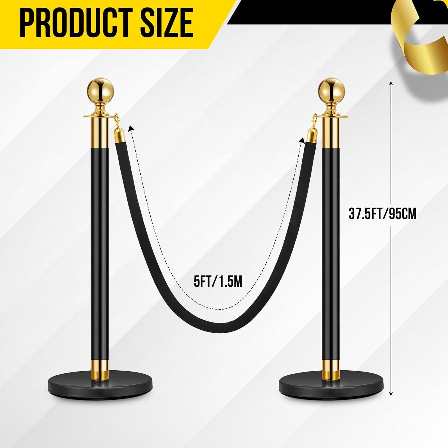 2/3/4/5PCS Crowd Control Stanchion Posts with Velvets Rope, 5FT Carpet Ropes US