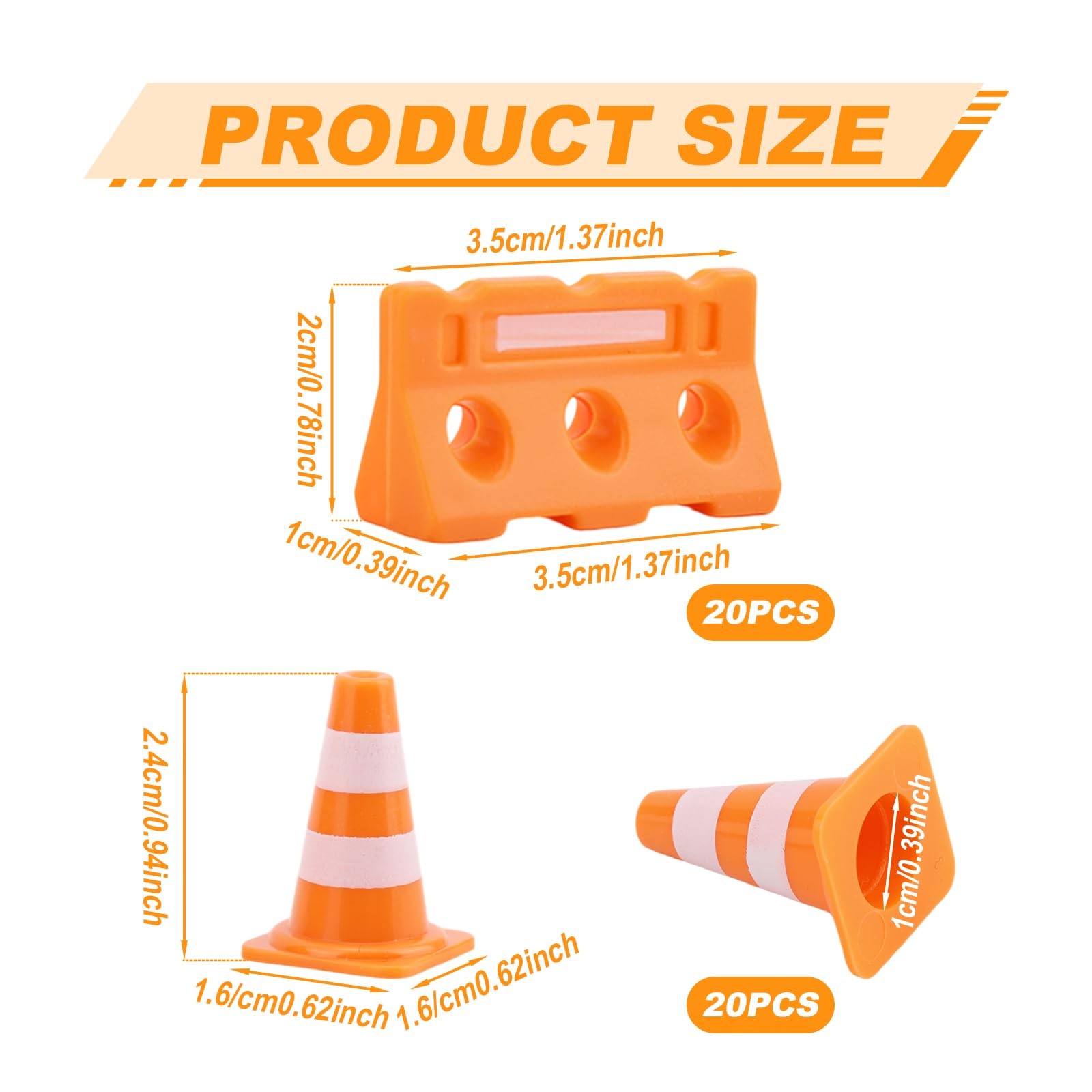 40pcs Mini Traffic Cones & Miniature Fence Barricade Signs, Small Orange Cons…