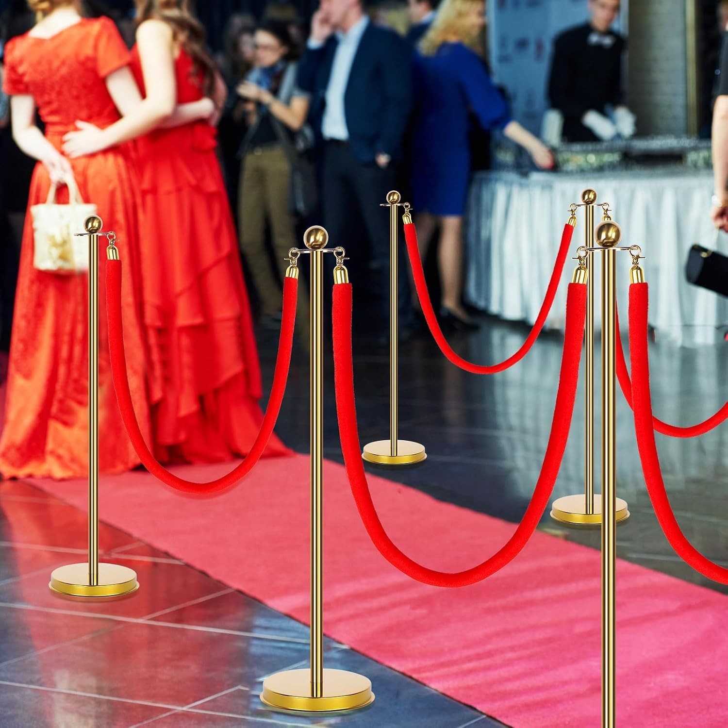 8 Post Red Carpet Party Stanchions 27.5″ SHORT Lightweight Posts Velvet Ropes