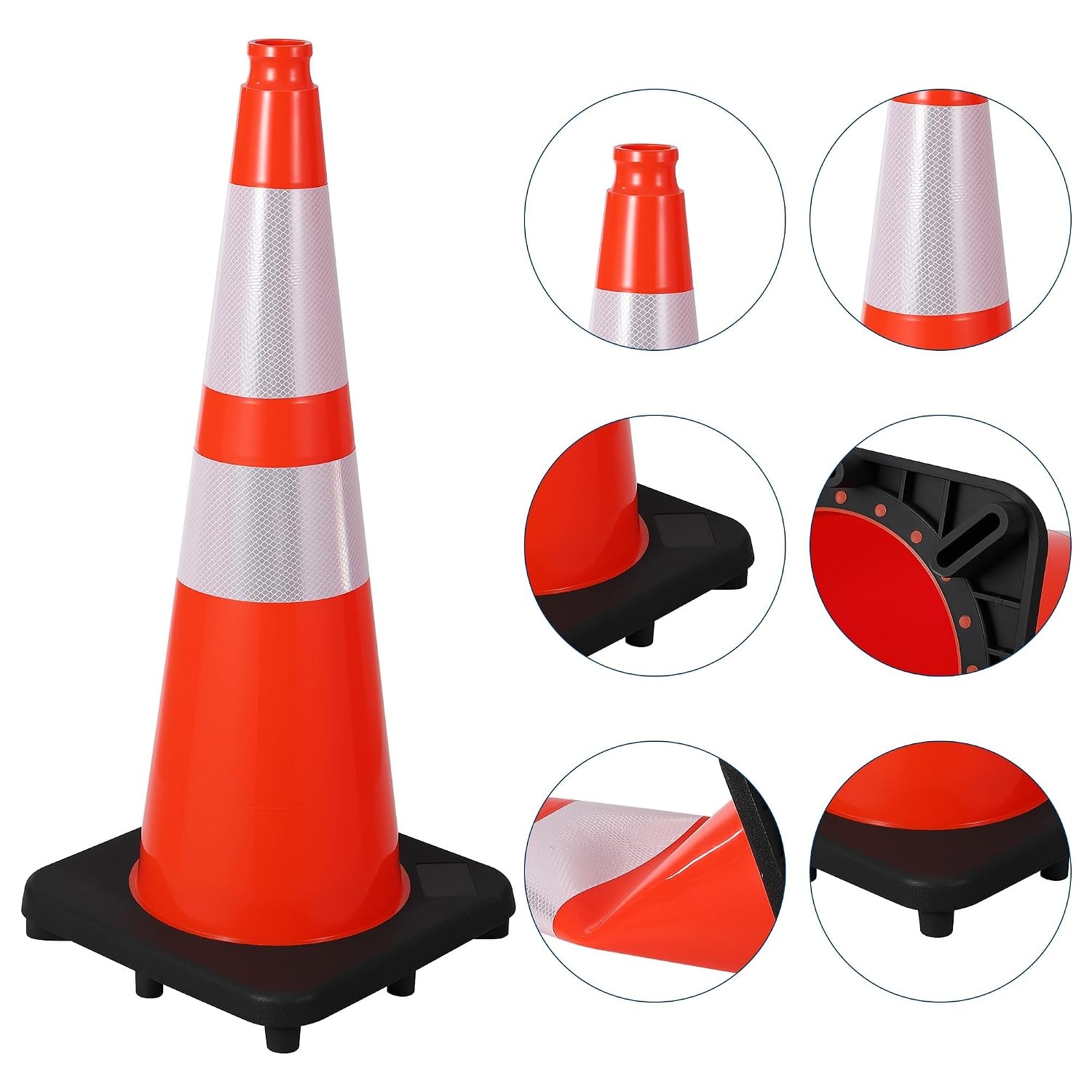 8 Pack 28in Traffic Cones with Reflective Collars & Weighted Base Heavy Duty PVC