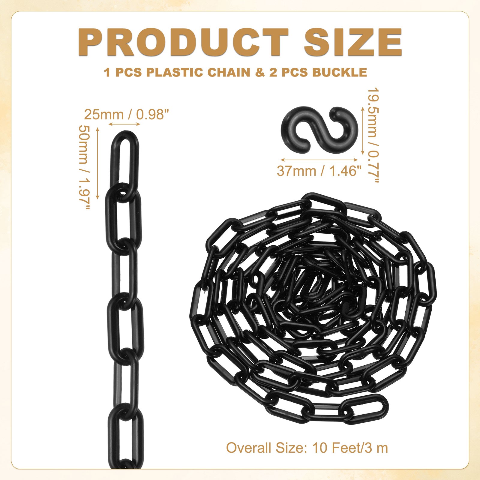 10 Feet Plastic Chain Link Safety Barrier Chain 1×2 Inch Buckle Black