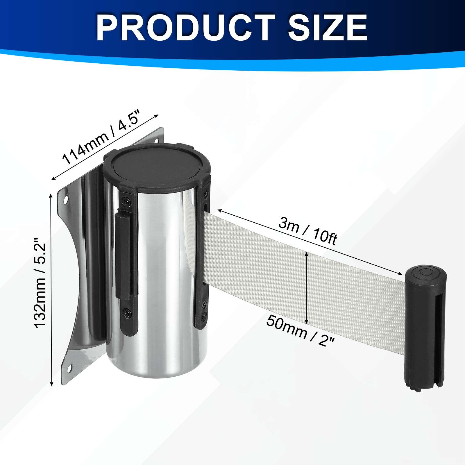 Fixed Wall Mount Retractable Belt Barrier (10 Feet, Gray) (1 Pcs)