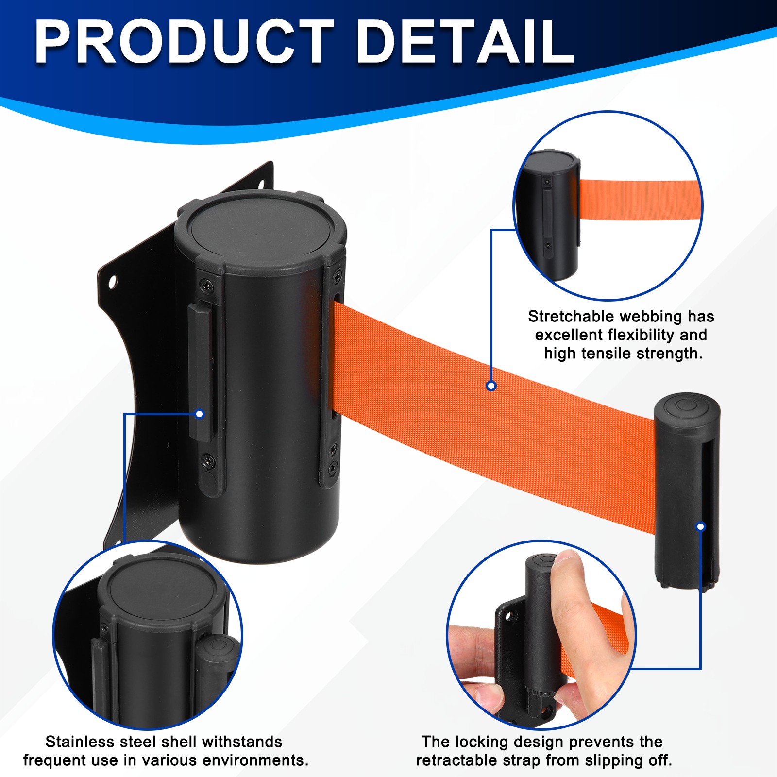 Fixed Wall Mount Retractable Belt Barriers (10 Feet, Orange) (1 Pcs)