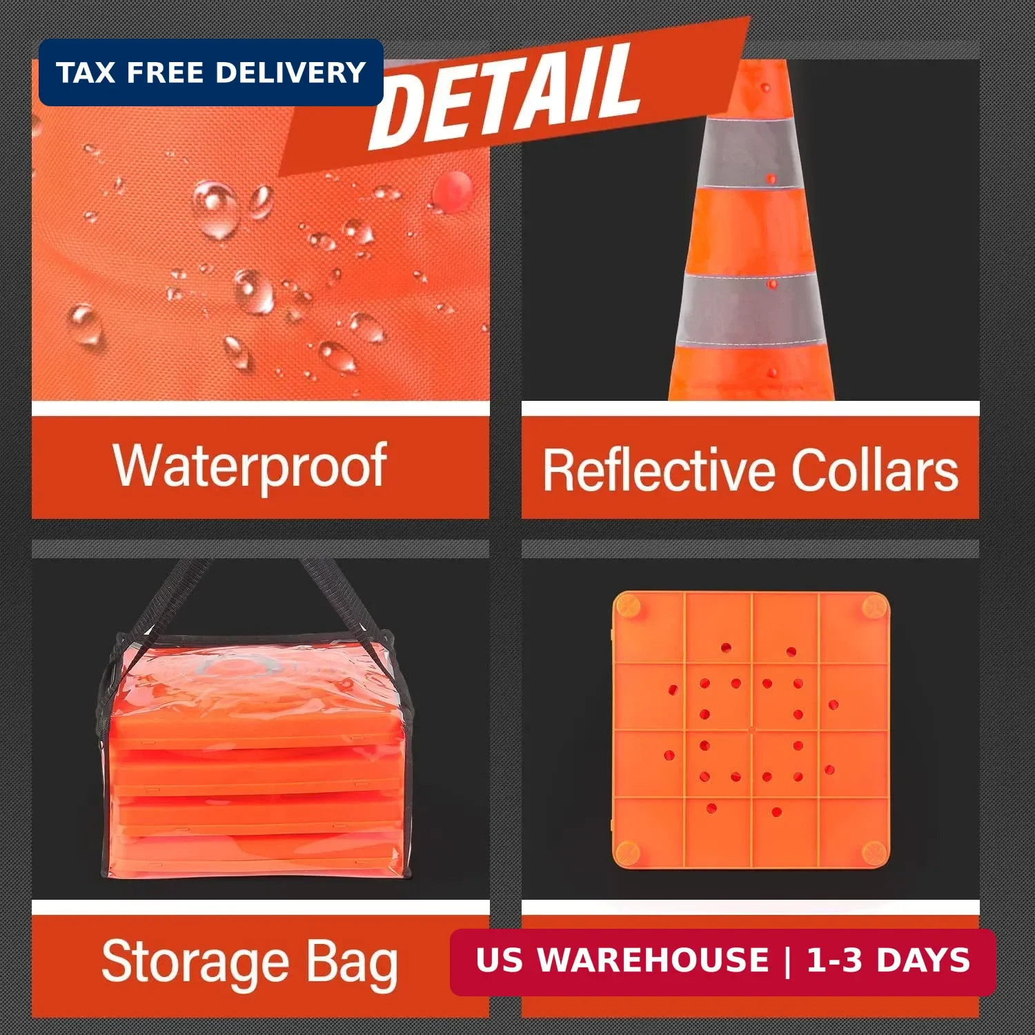 RoadHero 28 Inch 2 Pack Collapsible Traffic Safety Cones, Multi Purpose Pop-up C