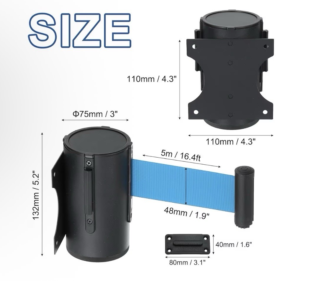 New Fixed Wall Mount Retractable Belt Barrier Pack of 2