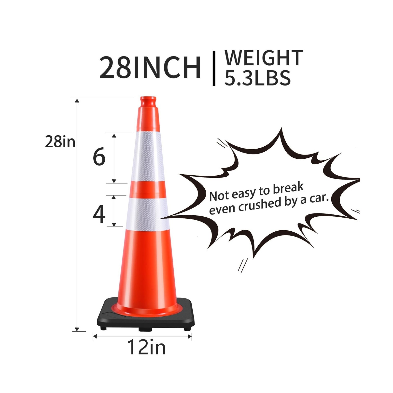 28 Inch Traffic Cones (8 Pack),Heavy-Duty PVC Construction Cones with Weighte…