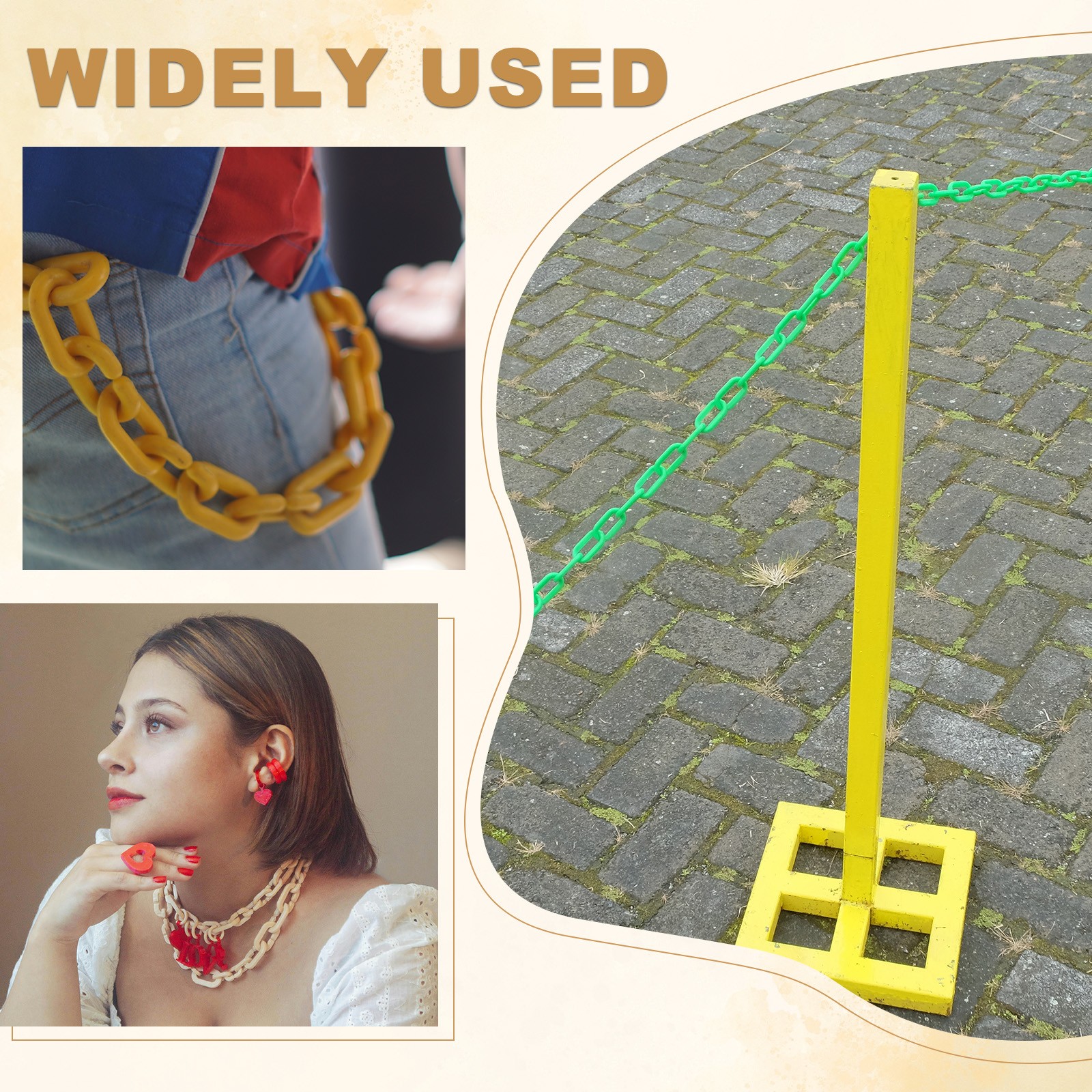 10 Feet Plastic Chain Link Safety Barrier Chain 1×2 Inch Buckle White