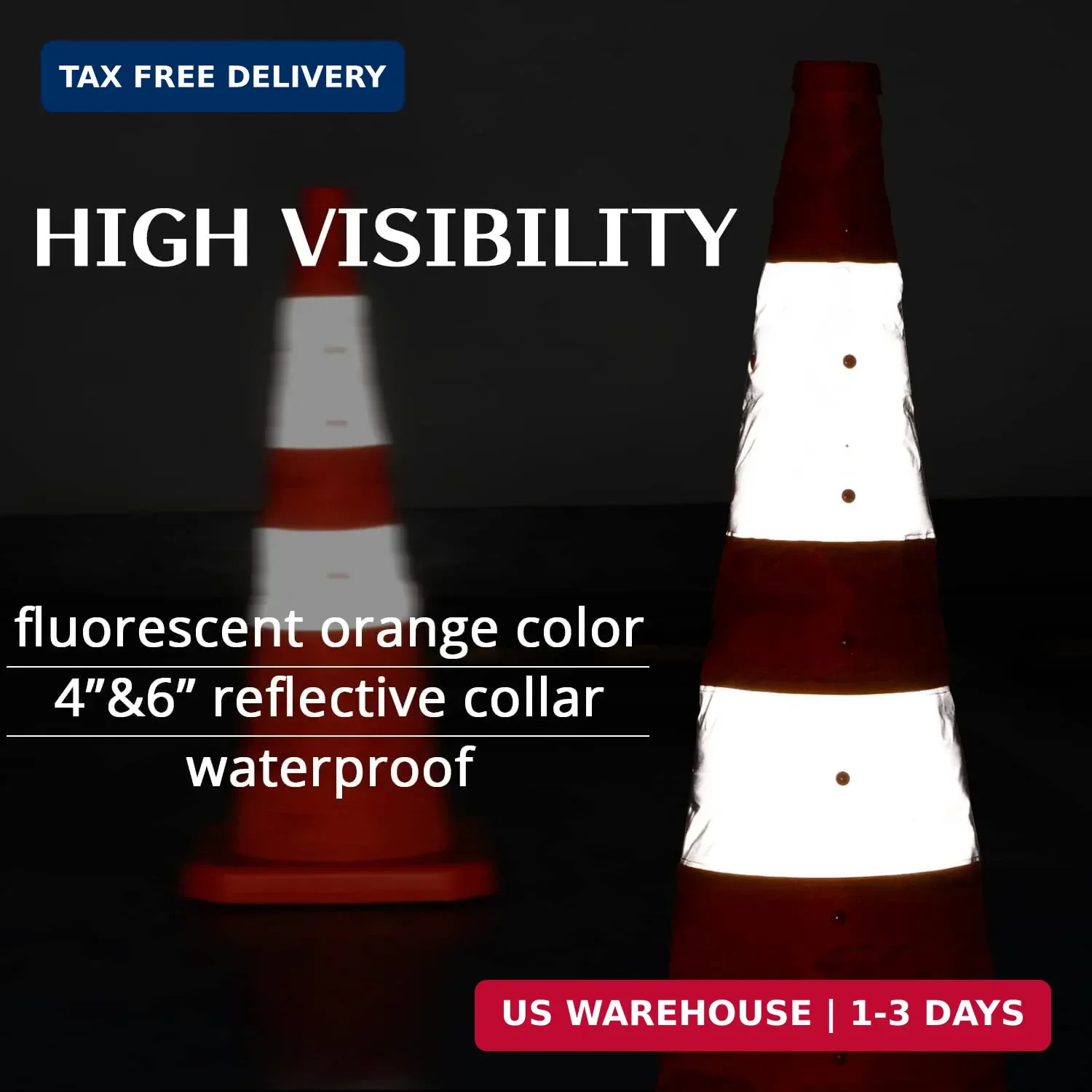 4 Pack 28 inch Collapsible Traffic Cones with LED Light, Safety Cones with Refle
