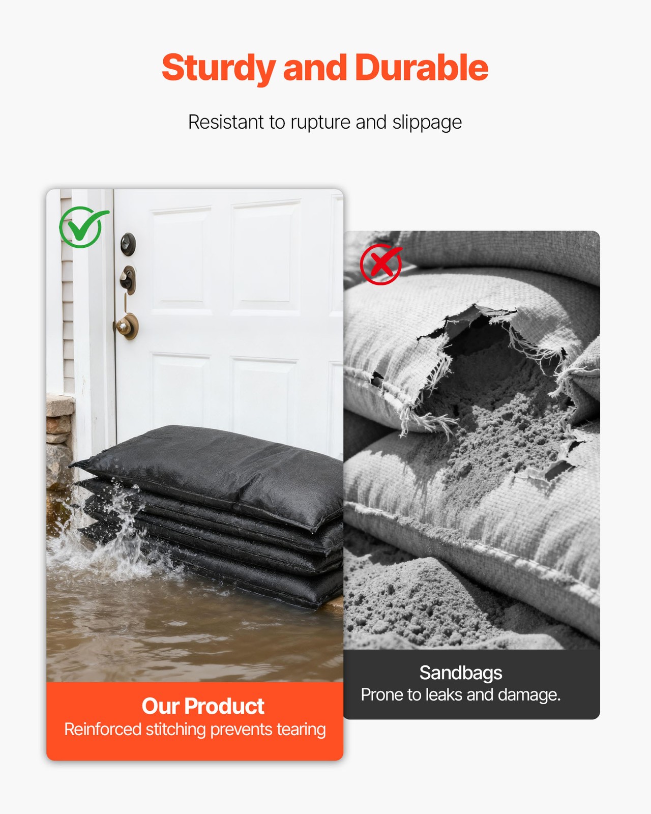 VEVOR Flood Barrier 1.4 x 2.7 ft Reusable Flood Bags Activated by Water 10 Pack