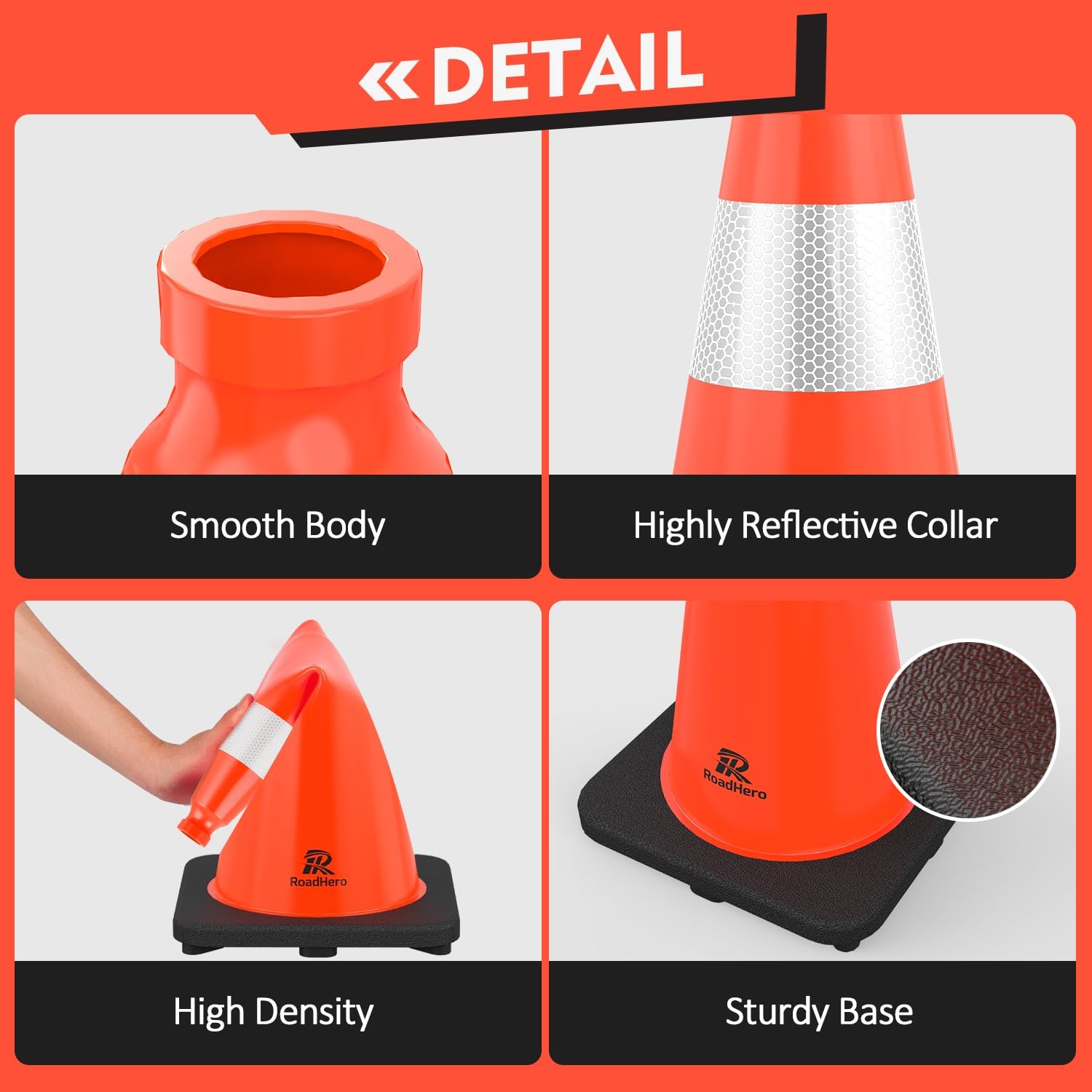 4 Pack Traffic Safety Cones 18 Inch Orange PVC Reflective Weighted Base