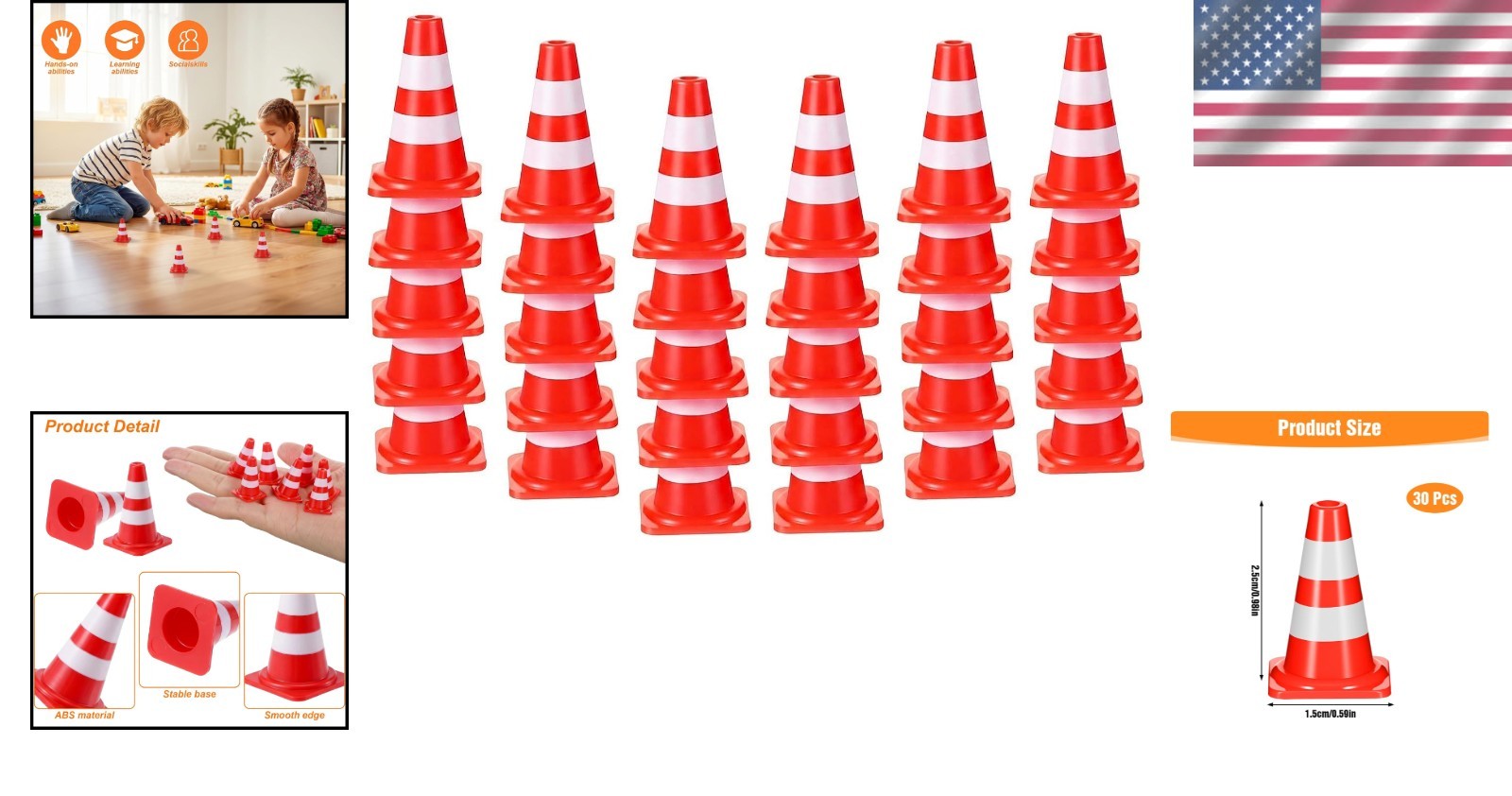 30 Pcs Mini Traffic Cones – 1 Inch Red Safety Cones for Creative Learning Games