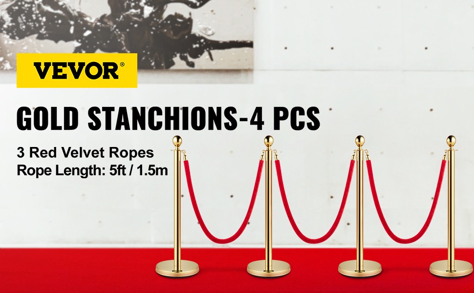 38Inch Gold Silver Stanchion Posts Queue Velvet Rope Crowd Control Line Barriers