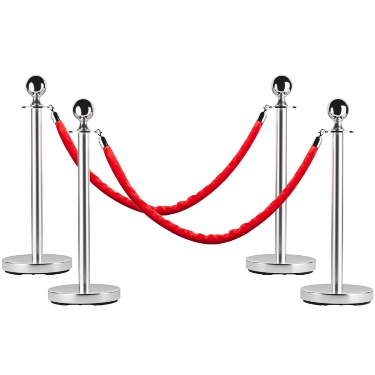 4/6/8PCS Crowd Control Stanchion Rope Safety Barriers 5FT Red Rope Carpet Poles
