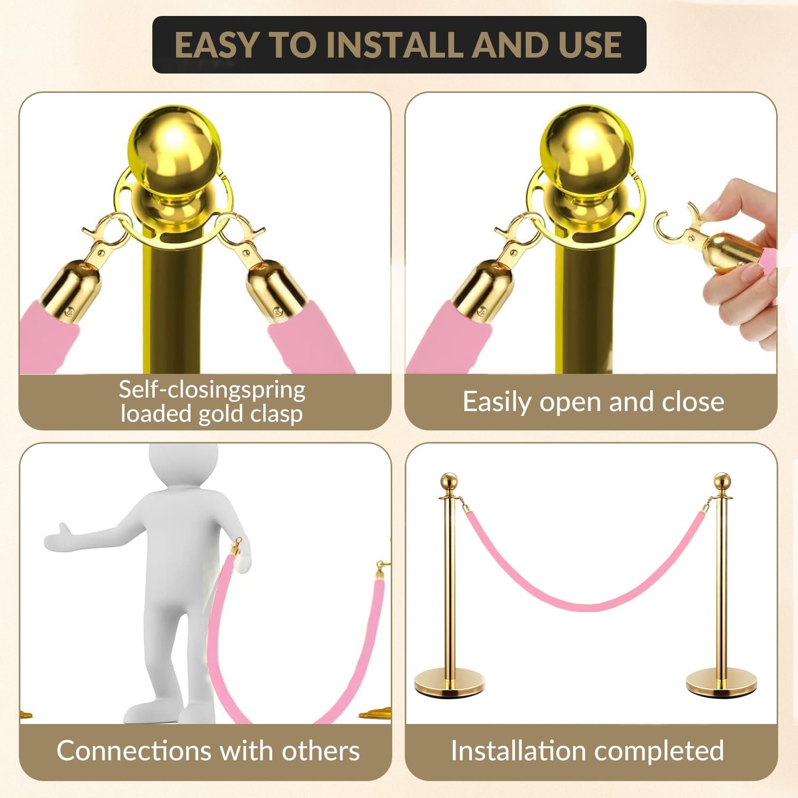 6 Pcs Velvet Stanchion Rope Decorations 5ft Crowd Control Ropes Safety Barrier