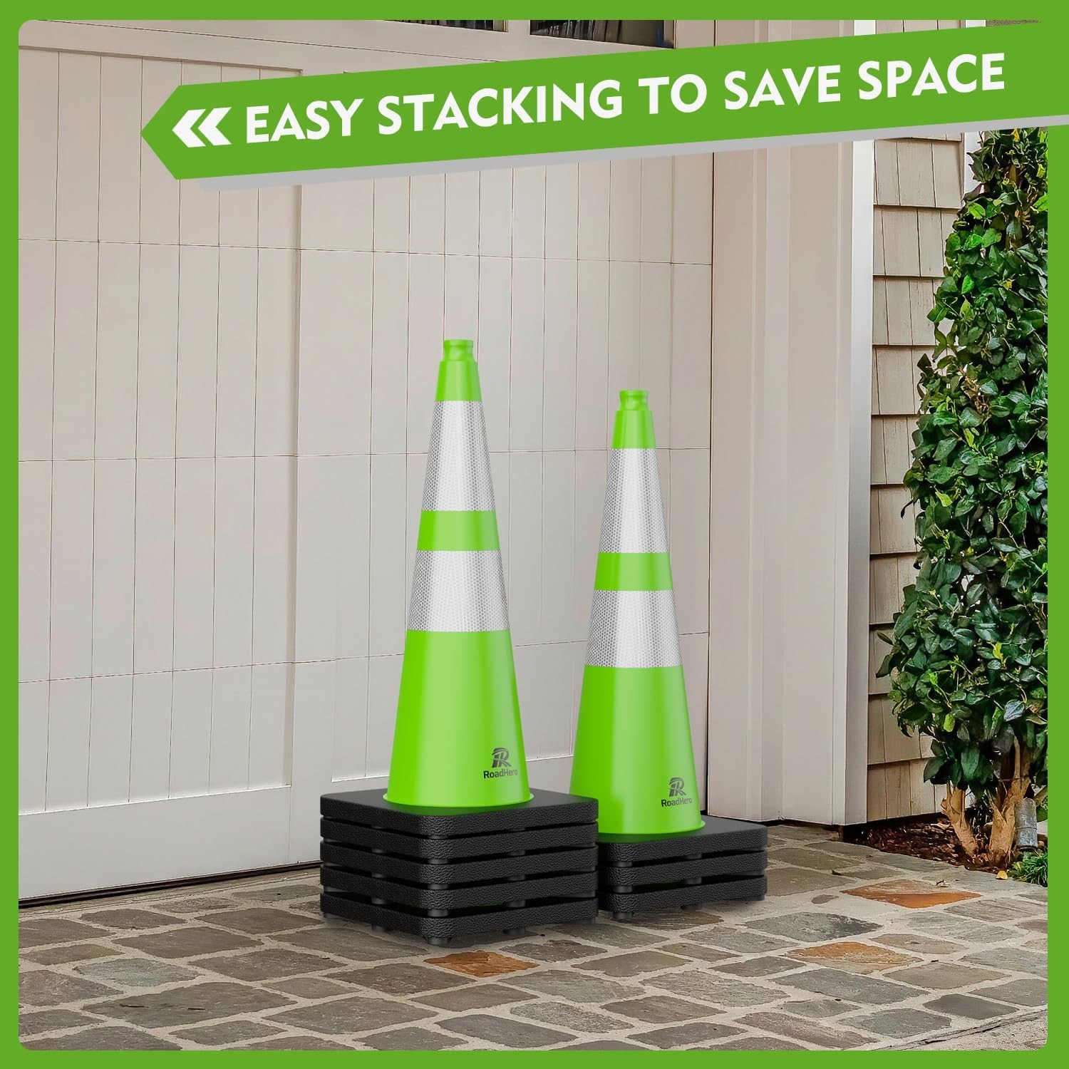 RoadHero 8 Pack 28in Traffic Safety Cones Weighted Base Lime Green Reflective