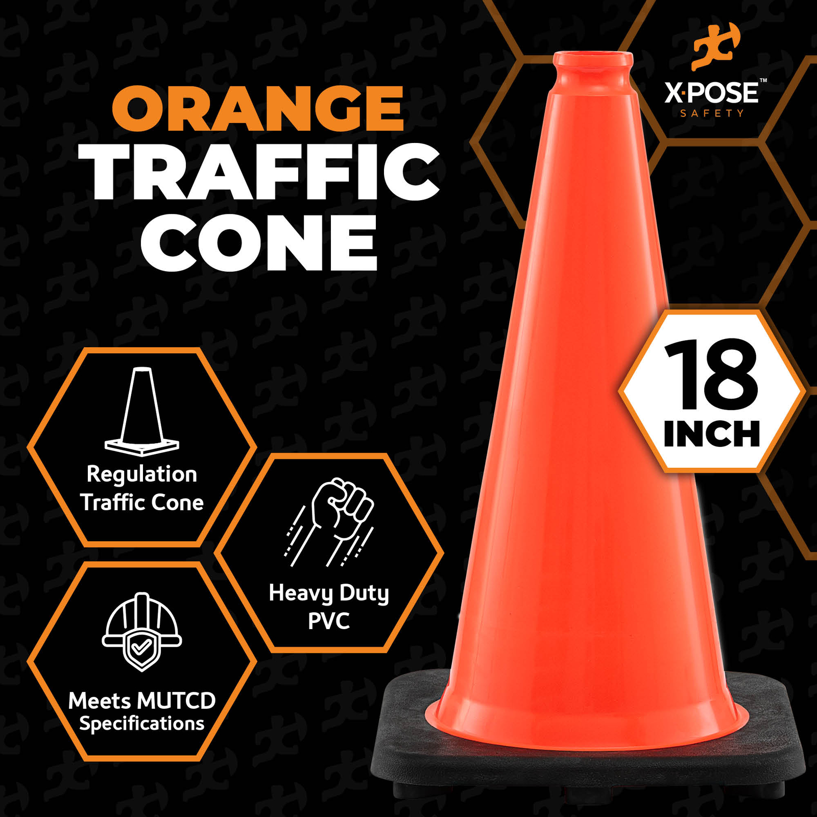 24 of Orange Traffic Cones 18 Inch , Multipurpose PVC Plastic Safety Cone