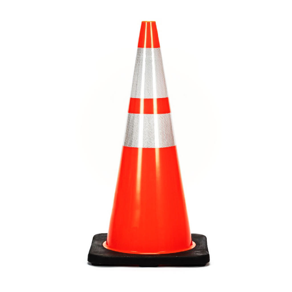 3-24PCS 28″PVC Traffic Safety Cones Black Base Reflective Road Parking cone