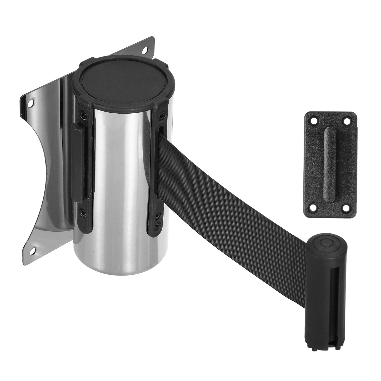 Fixed Wall Mount Retractable Belt Barrier (10 Feet, Black) (1 Pcs)