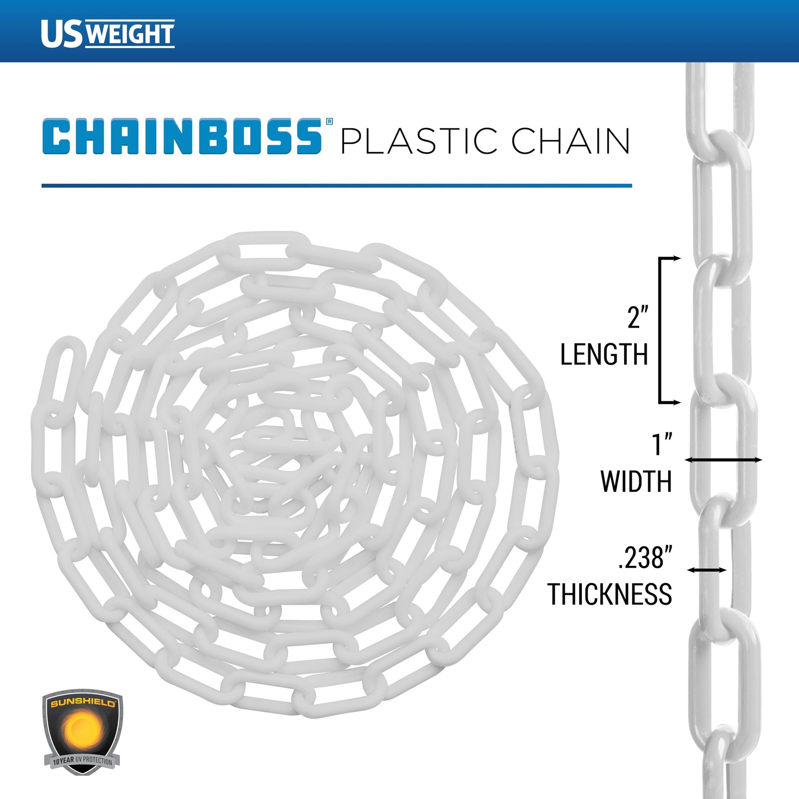 10 Feet White Durable Plastic Chain for Crowd Control and Industrial Use