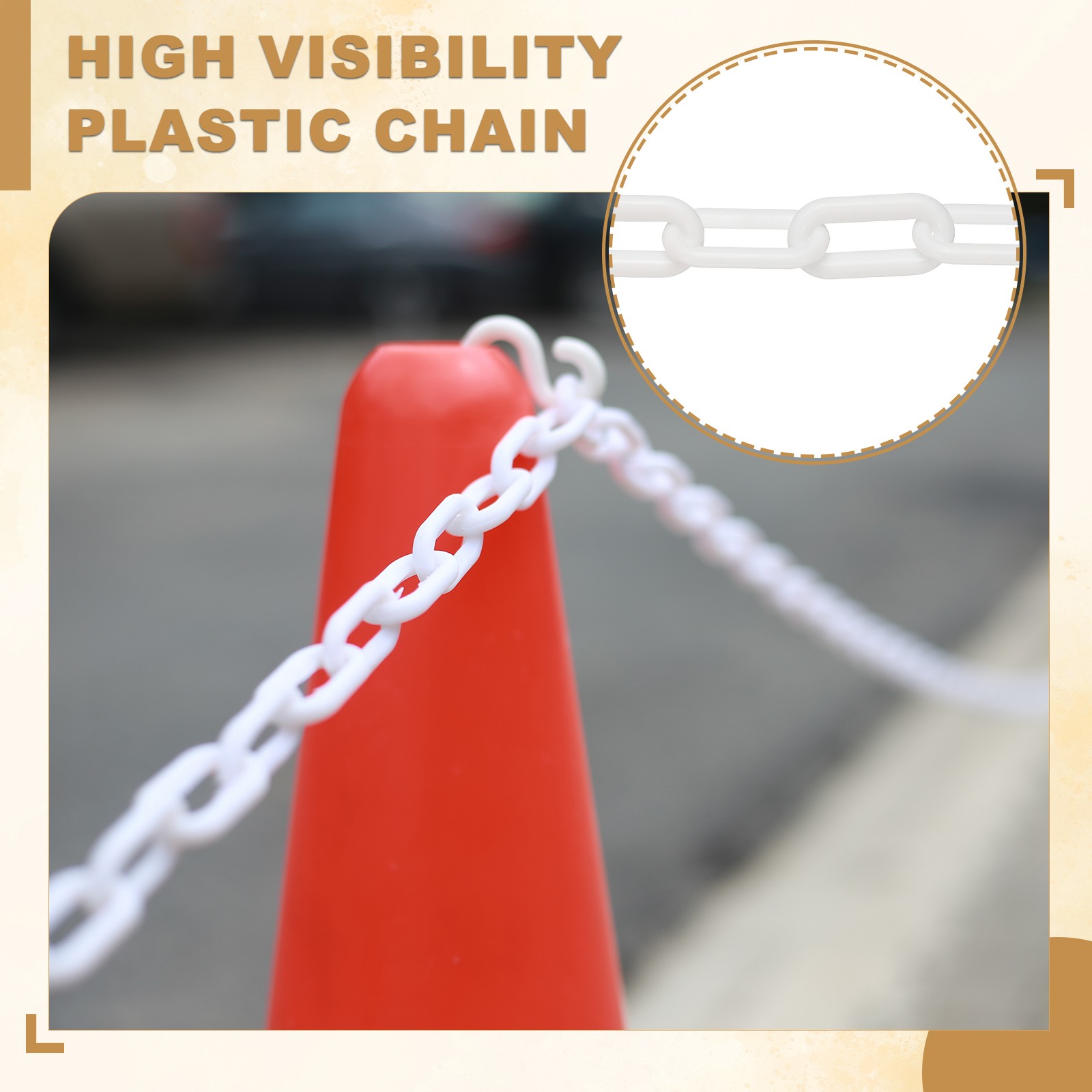 10 Feet Plastic Chain Link Safety Barrier Chain 1×2 Inch Buckle White