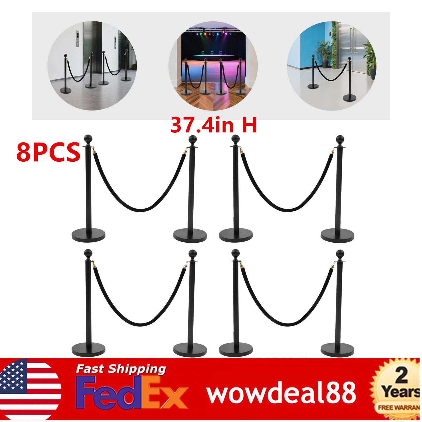 8 PCS Stanchion Posts Crowd Control Barriers Stanchion Pole with Ball Top & Rope