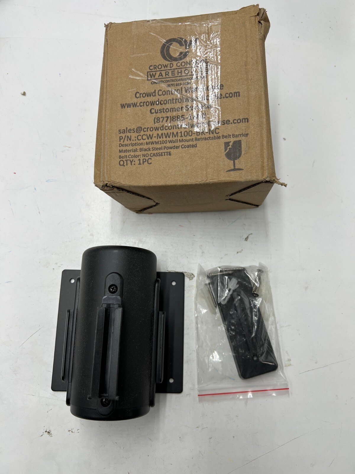 Crowd Control Warehouse Wall Mount Retractable Belt Barrier CCW-MWM100-BK-NC